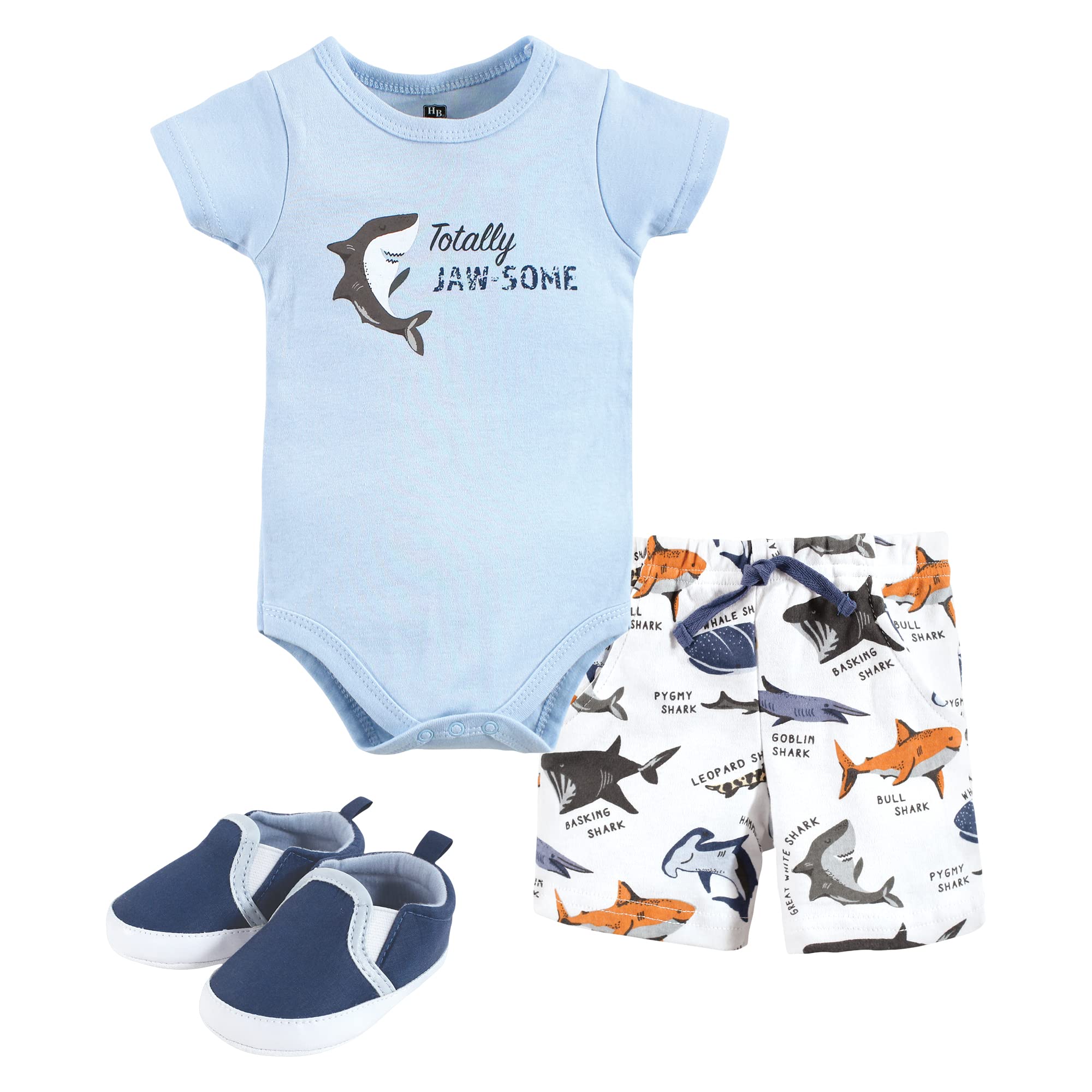 Hudson Baby Cotton Bodysuit Set with Shorts & Shoes for Newborns