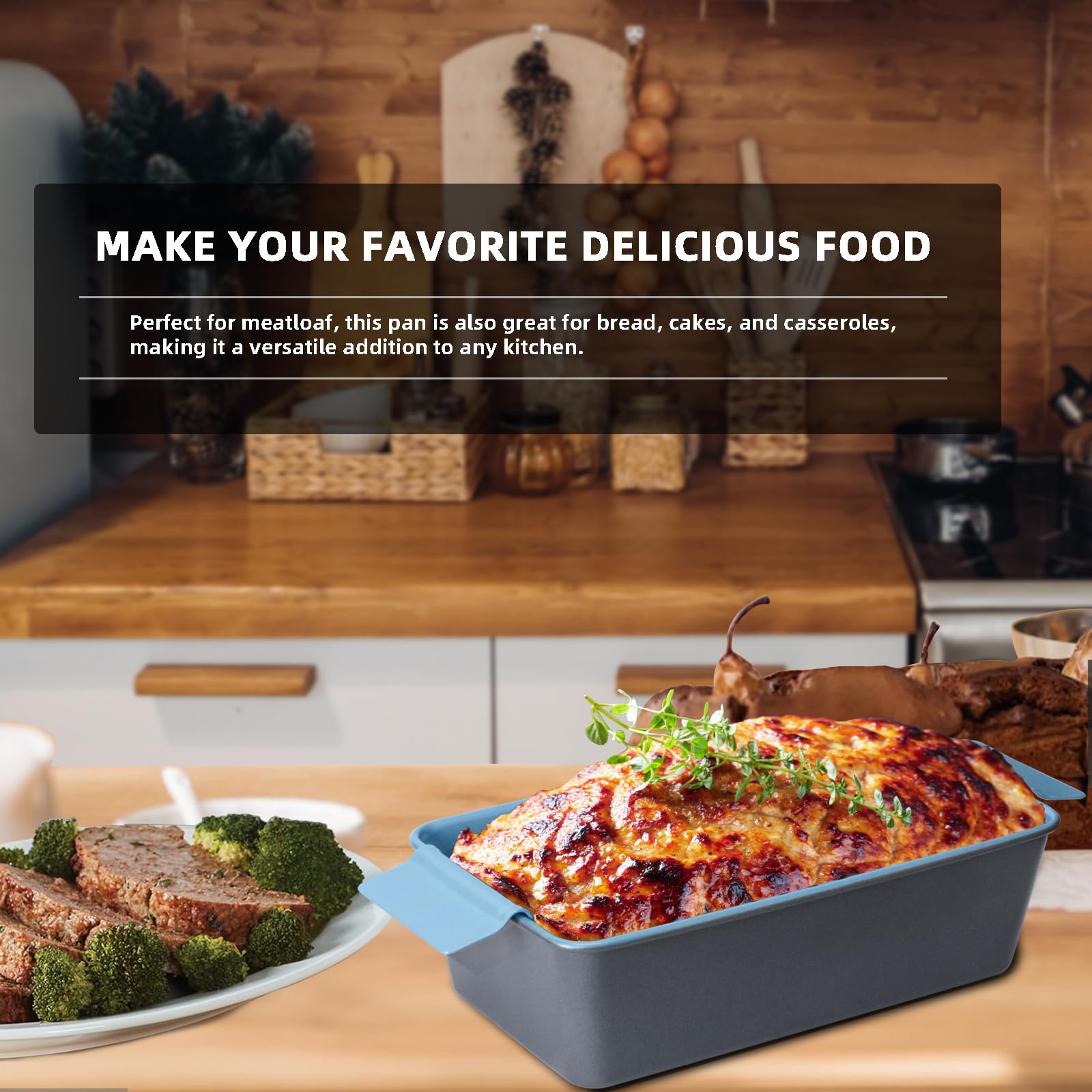 Nonstick Meatloaf Pan with Drain Tray - 9.8 x 5.7 Inch Bicolor Loaf Pan Set for Baking Meatloaf, Homemade Banana Bread, and Cakes - Oven Safe & Easy Clean - Perfect for Family Dinners and Holiday Baking (Blue)