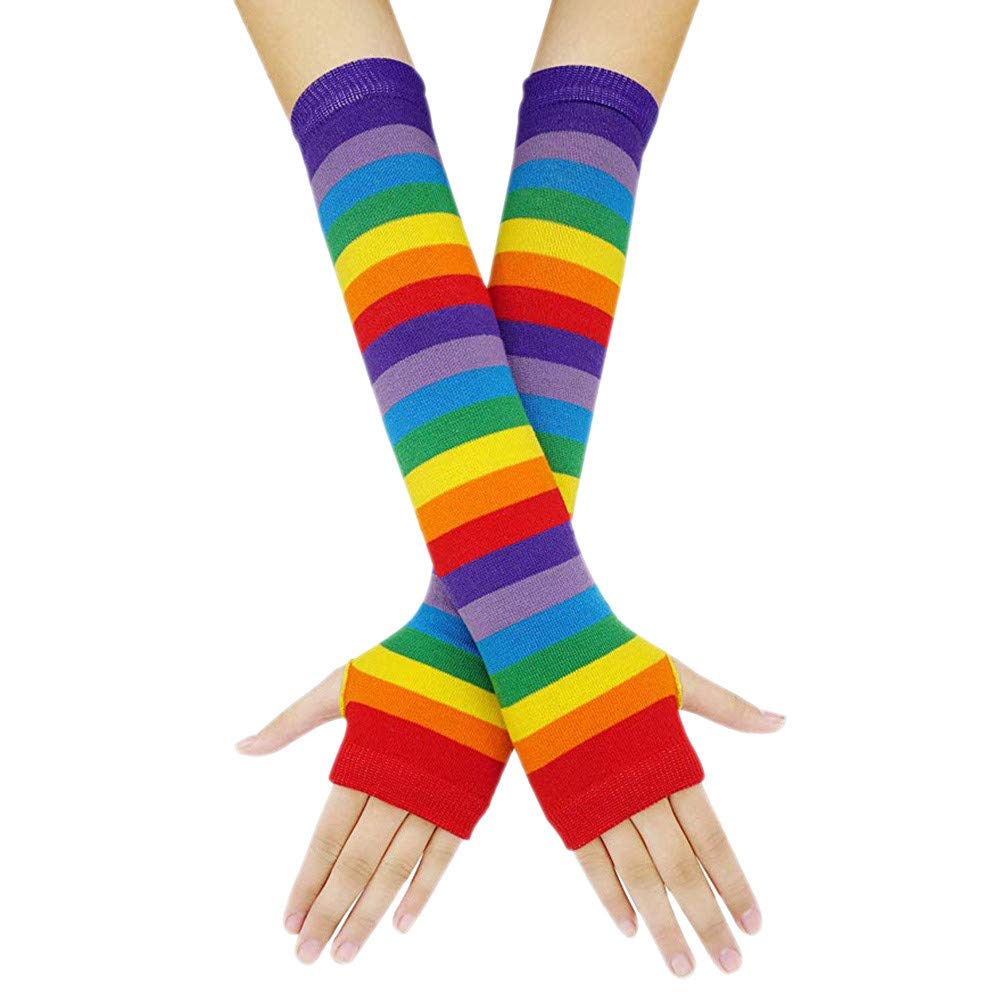 Punk Fingerless Arm Warmer Gloves for Men - Gothic Stripe Long Winter Mittens for Warmth | Perfect for Rock Concerts, Motorcycle Riding & Cold Weather Fashion
