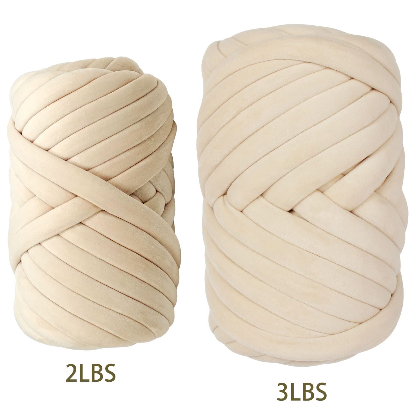 Chunky Knitting Yarn for Hand & Arm Knitting - Super Soft Giant Cotton Tube Yarn (3Lbs, Beige) | DIY Blanket, Pet Bed & Pillow Making Supplies | Perfect for Home Decor, Cozy Throws & Gift Projects