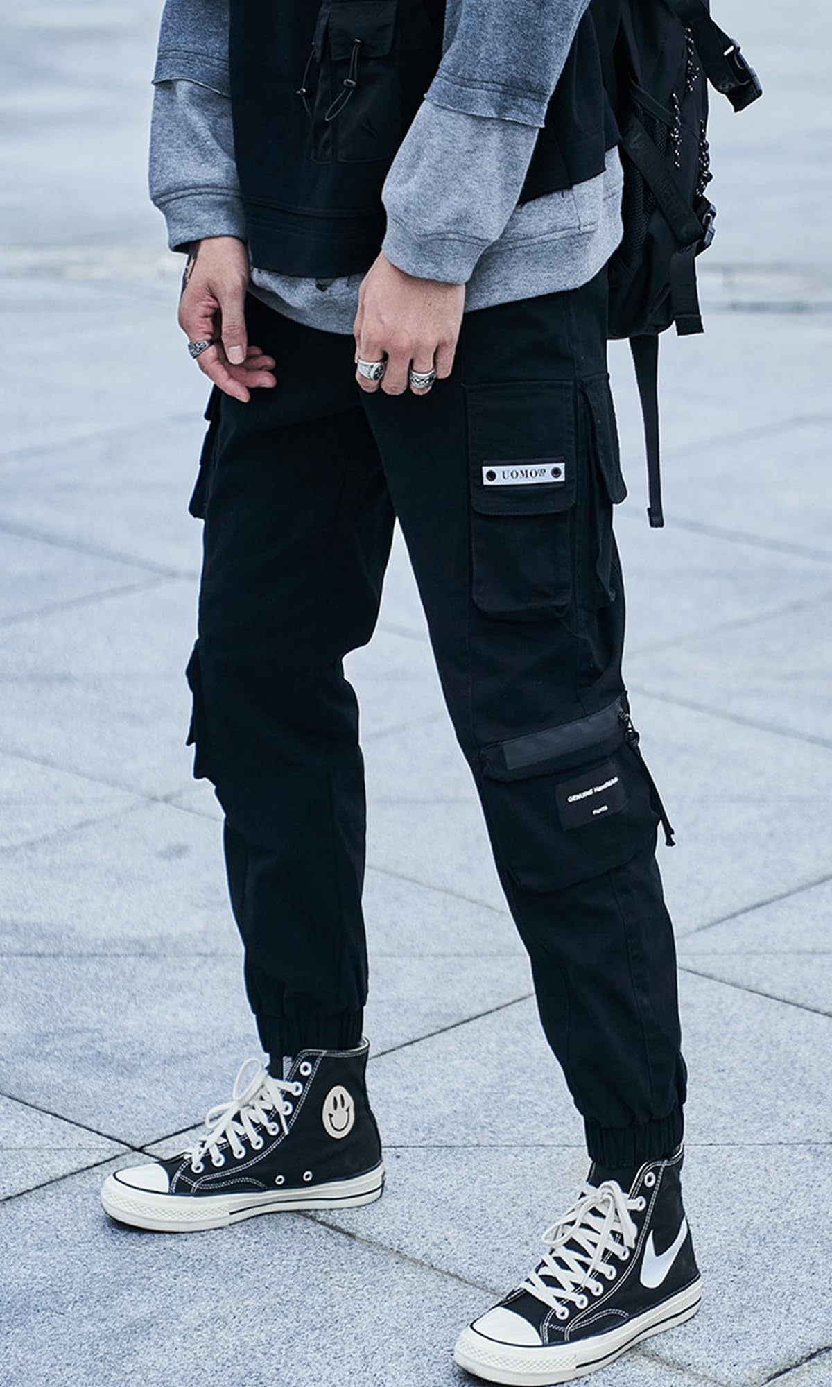 Stylish Men's Hip Hop Jogger Pants - Techwear Cargo Pants for Streetwear Fashion | Comfortable & Trendy Z20 Black Small | Perfect for Urban Outfits, Gym Wear & Casual Street Style