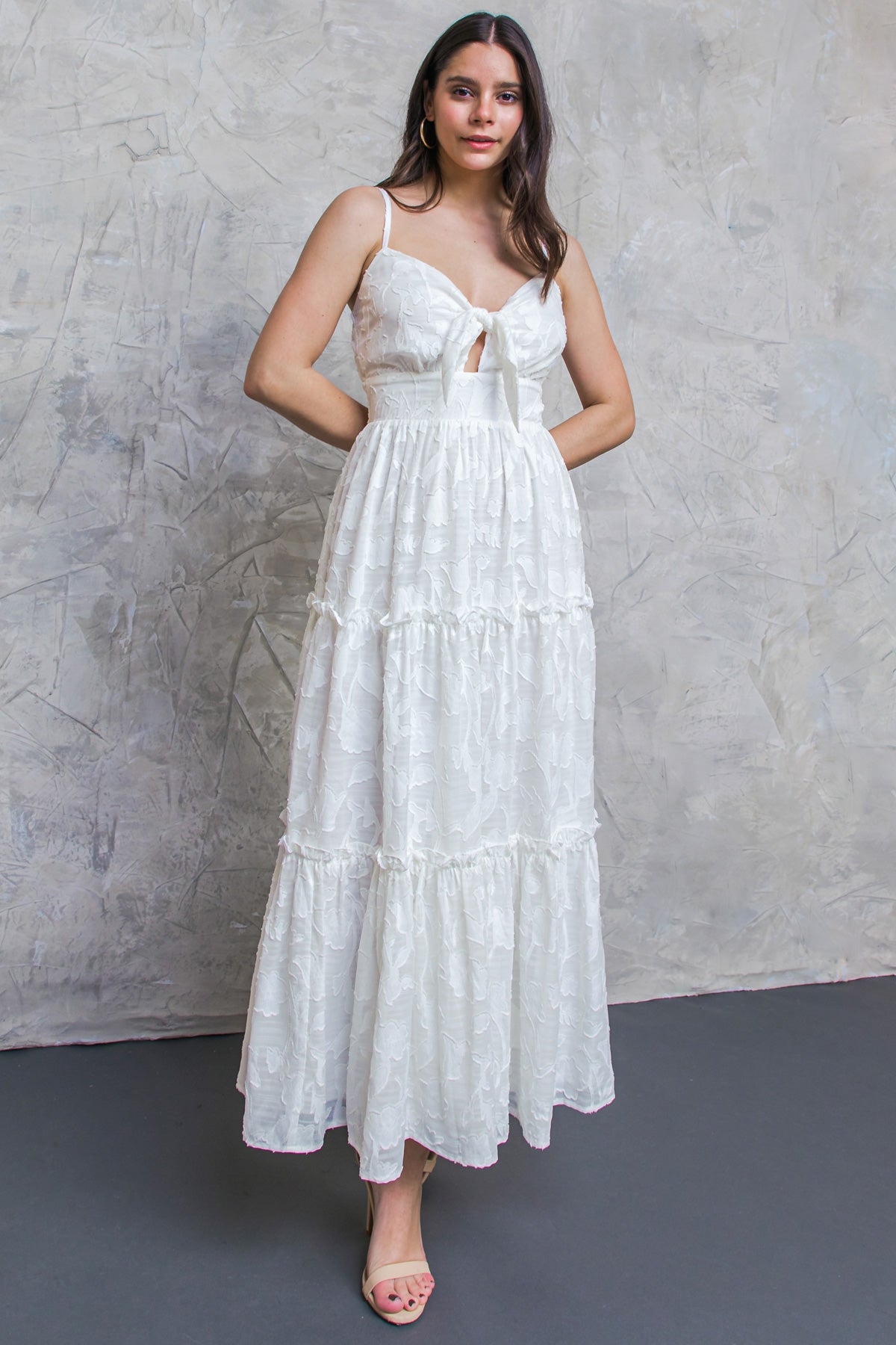 Elegant White Tie Front Day Date Dress - Perfect for Brunch, Parties & Special Occasions