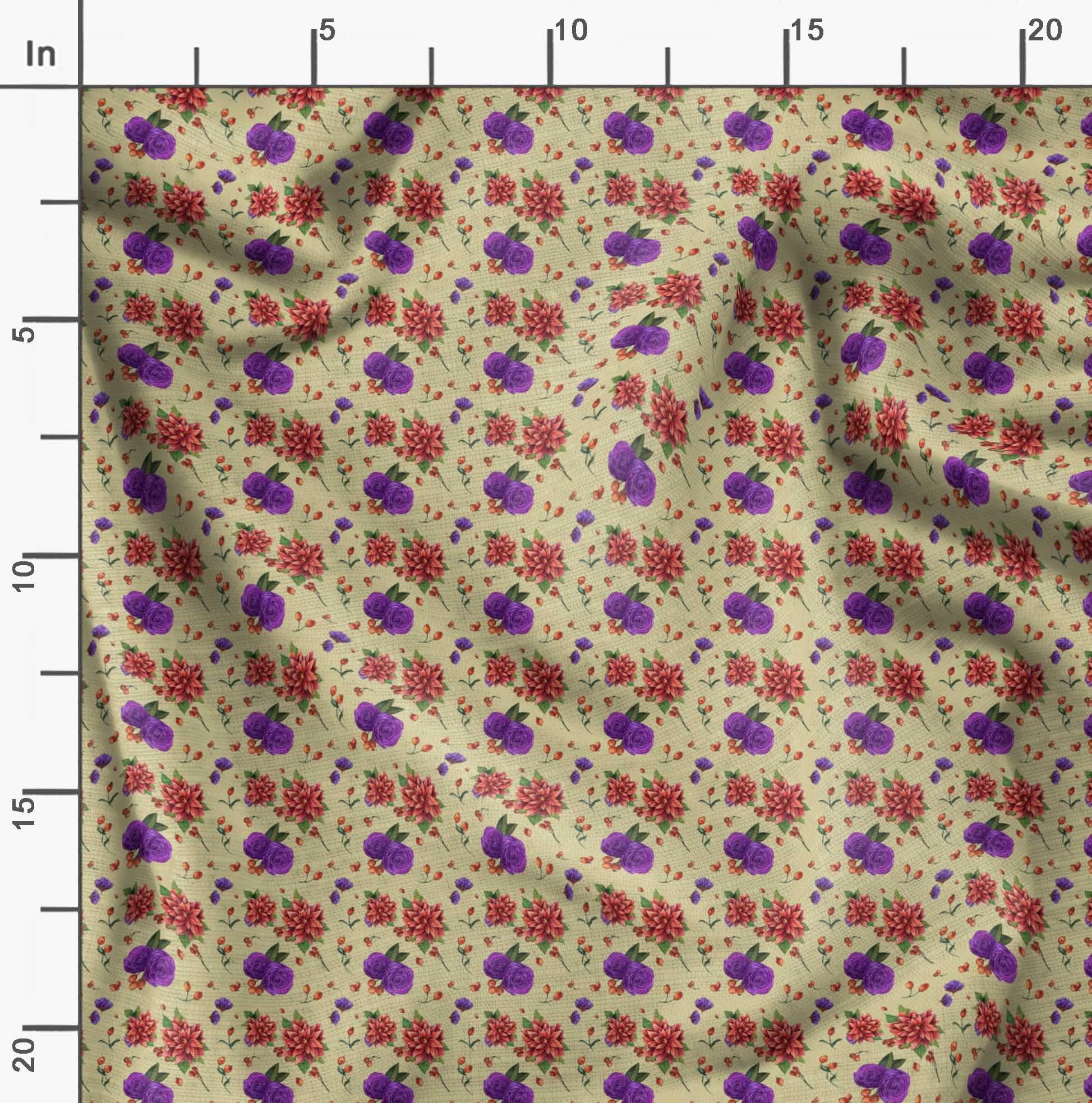 Soimoi Moss Georgette Beige Fabric by The Yard - 42 Inch Wide Floral Printed Fabric with Ranunculus & Chrysanthemum Patterns - Lightweight Draping Material for Dresses, Scarves, Curtains & Home Decor