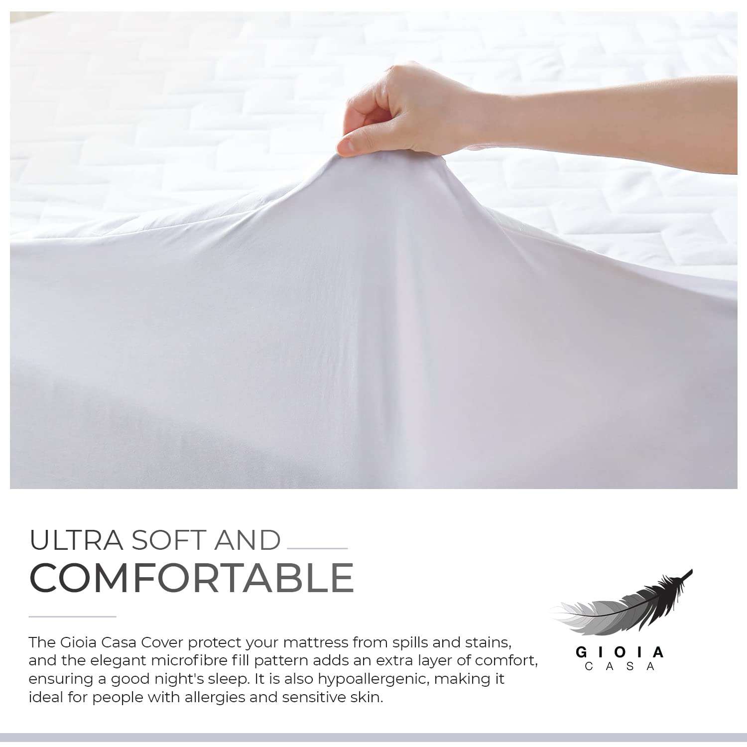 100% Ultra Soft Cotton Quilted Anti Microbial Mattress Cover Protector - Queen Size, White - Waterproof & Hypoallergenic Bedding for Allergy Relief & Comfortable Sleep