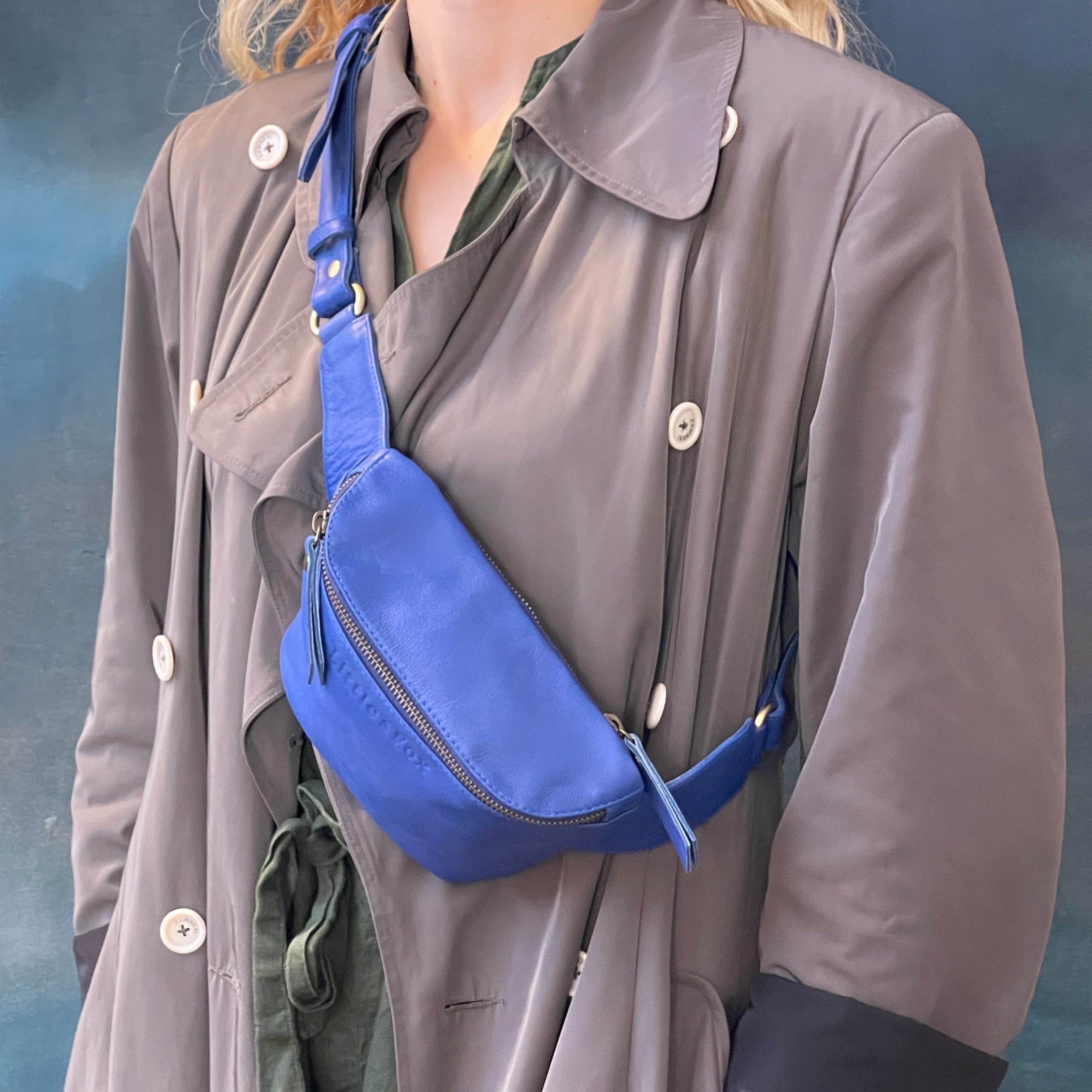 The Little & Fox Genuine Leather Bum Bag - Electric Blue Crossbody Waist Pack for Travel, Hiking & Everyday Use