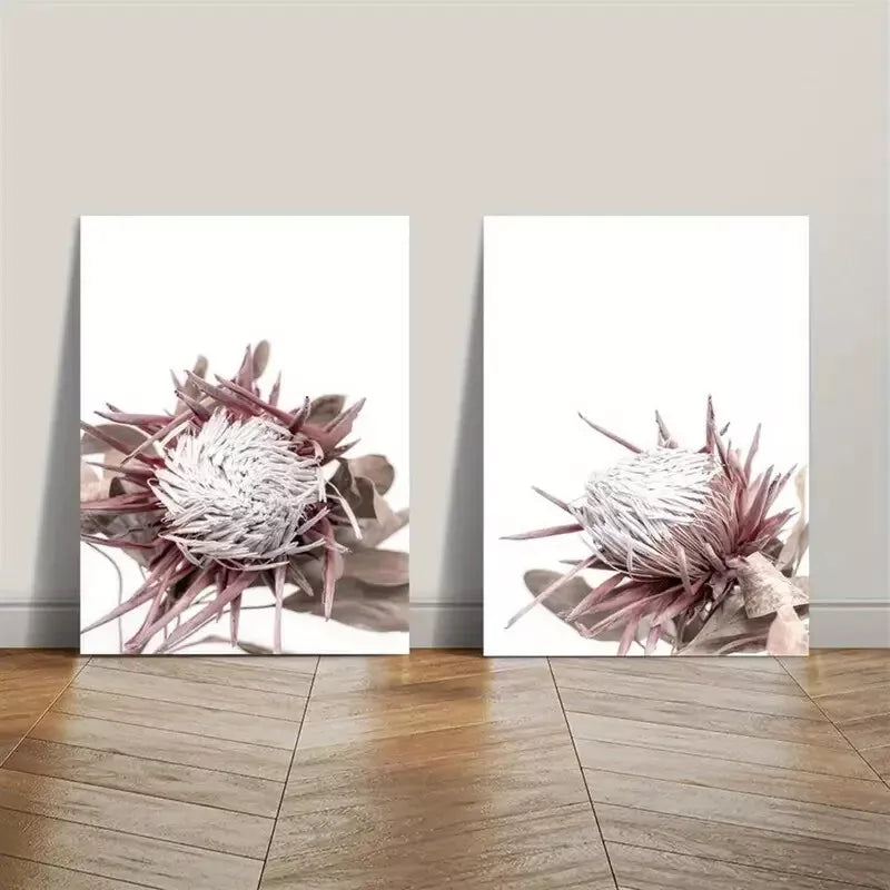 2Pcs Protea Print Framed Canvas Wall Art - 50x75cm Beige Cream Botanical Painting - High Quality 100% Australian Made - Ready to Hang for Living Room, Bedroom & Office Decor