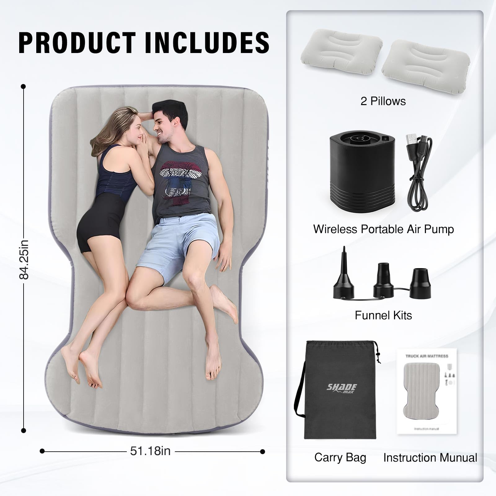 Tesla Model Y Air Mattress 2020-2025 - Self-Inflating Camping Bed with Built-in Pump, Portable Flocking Surface Air Couch for Outdoor Travel & Car Camping Accessories (Beige & Blue) - Perfect for Road Trips, Camping Adventures & Tesla Sleepovers