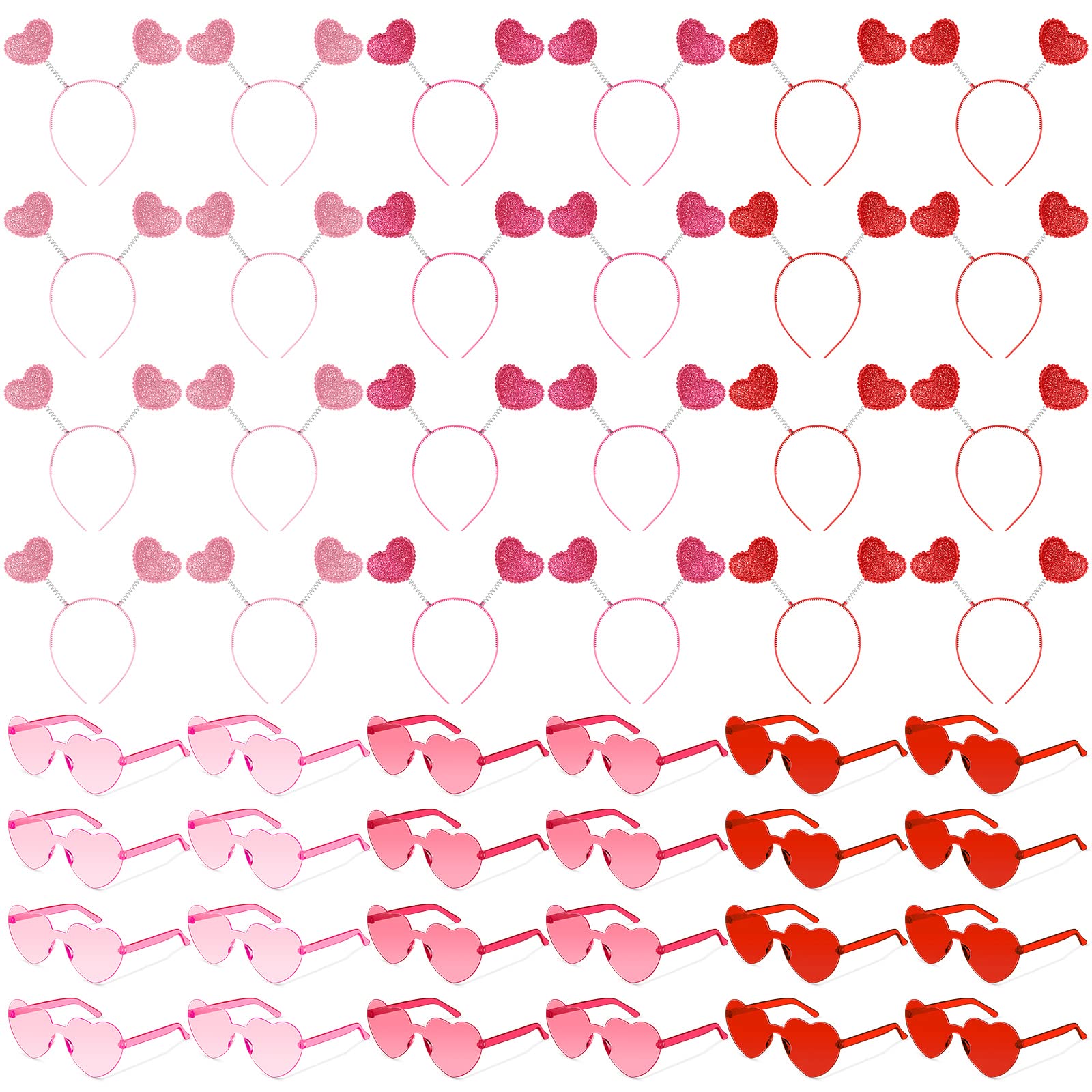 Yunsailing 48 Pcs Valentine's Day Heart Headbands & Heart Sunglasses Set - Cute Party Favors for Kids & Adults - Perfect for Valentine's Parties, School Events & Photo Booths