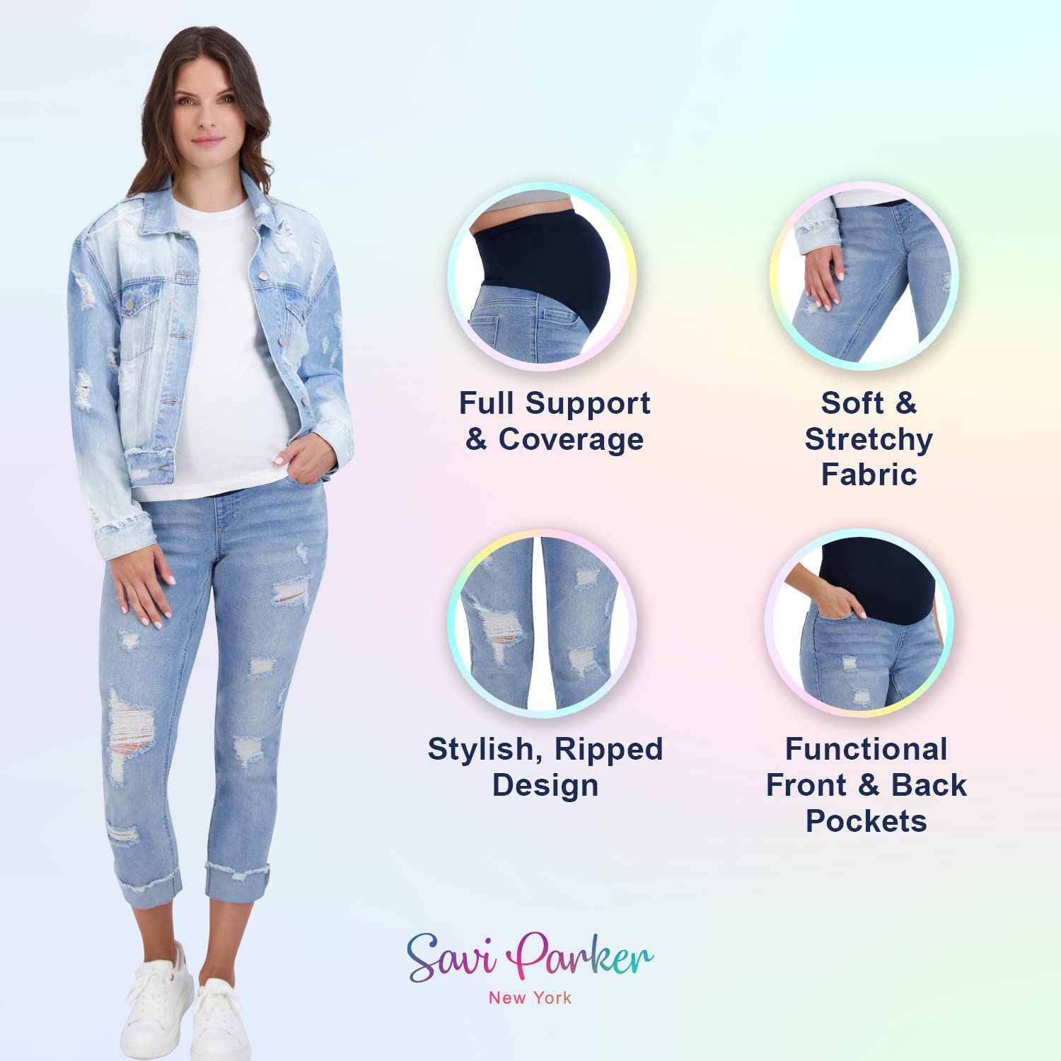 Savi Parker Women's Maternity Jeans Over The Belly - Stretch Comfort Pregnancy Pants for All Seasons, 26.5