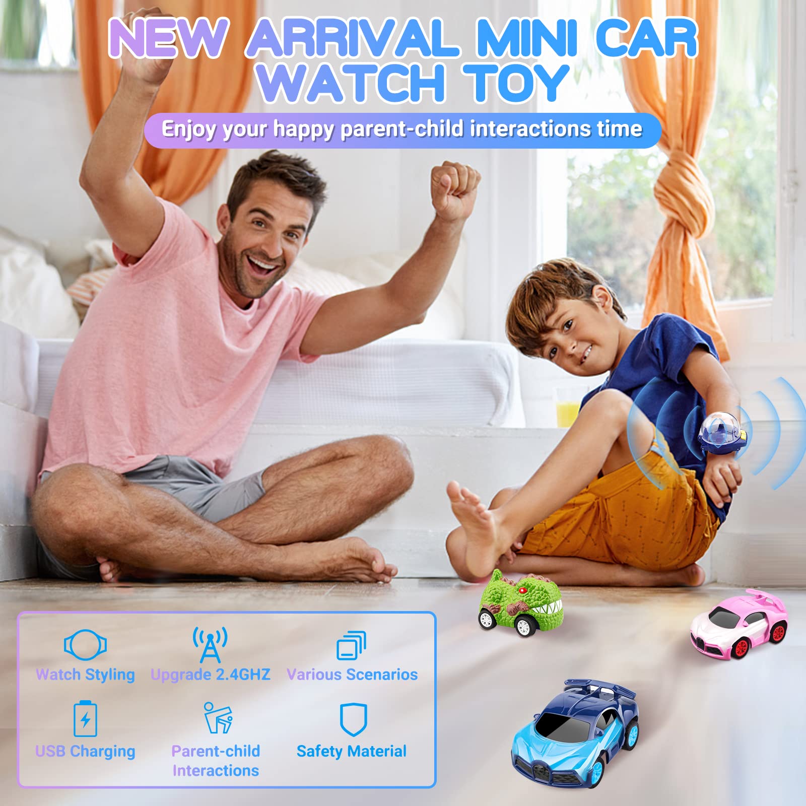 Logoplay 2023 Mini Remote Control Car Watch Toy - 2.4Ghz Cartoon RC Racing Car with USB Charging, Hand Controlled TikTok Watch Car, Fun Birthday Gift for Kids & Adults (Blue) - Perfect for Indoor Racing, Party Favors & Office Stress Relief