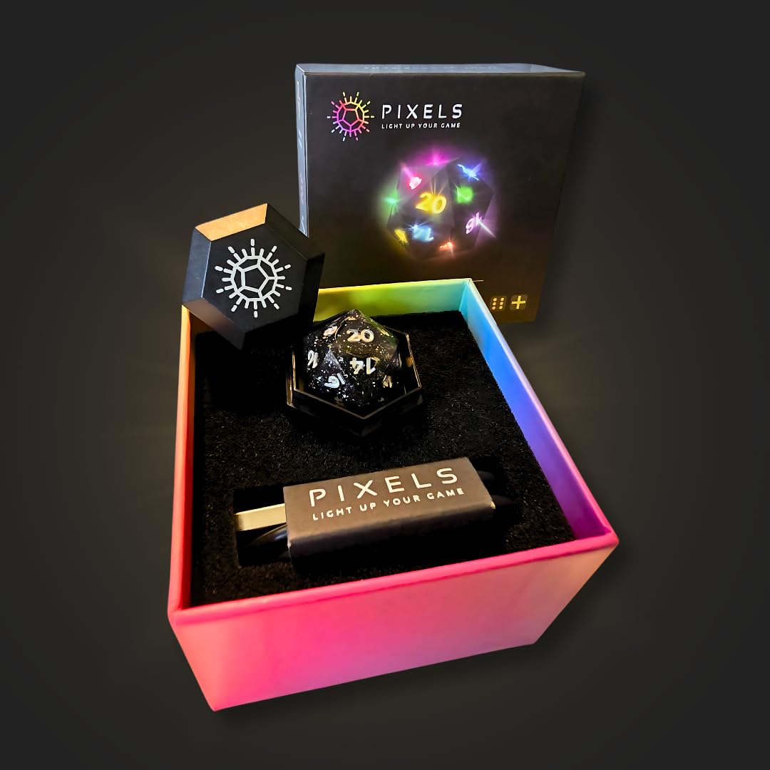 RGB Polyhedral Electronic Dice - D20 (Midnight Galaxy) with App-Controlled Light Effects & Sound, Wireless Charging, Bluetooth VTT Connectivity - Perfect for DND, RPG Games and Tabletop Adventures