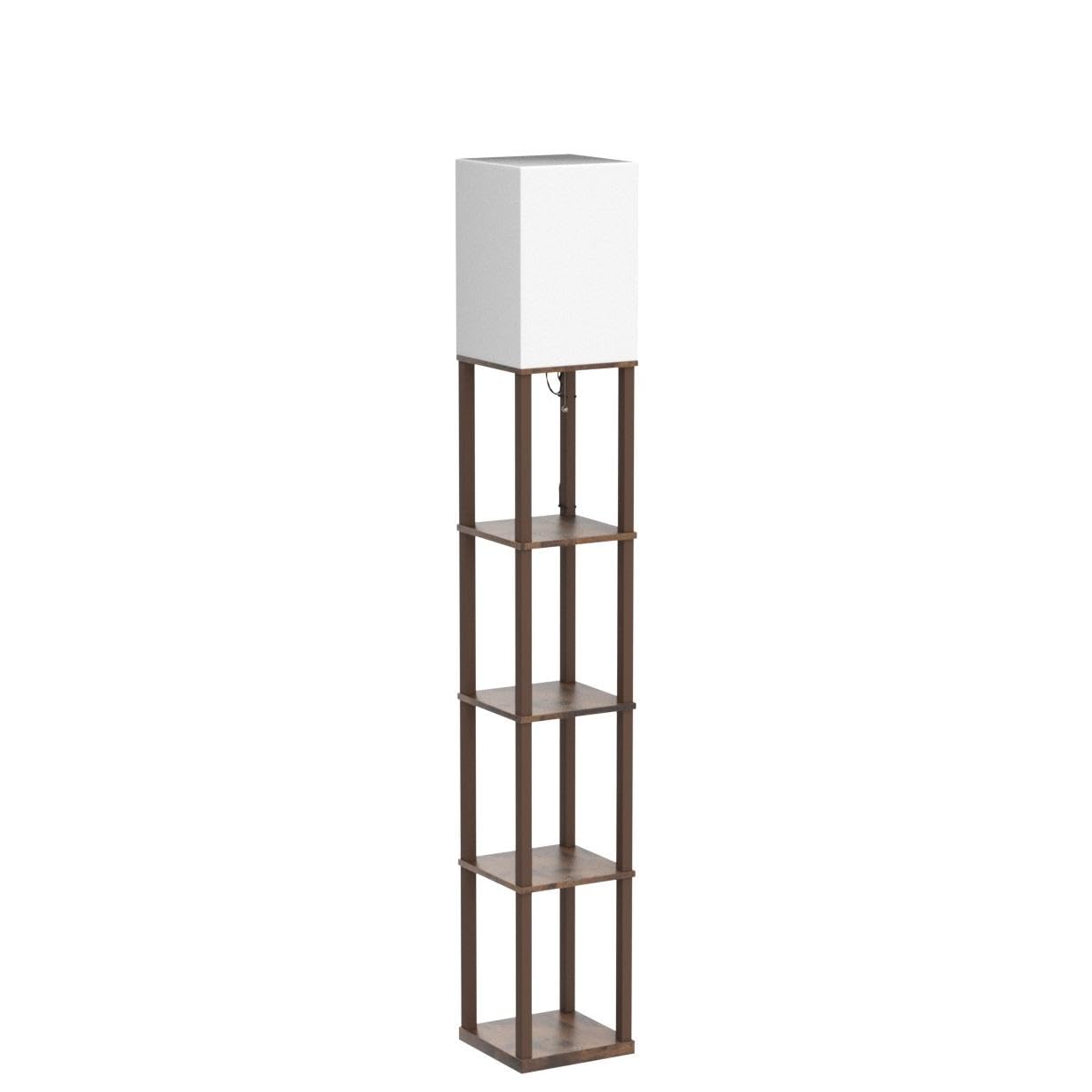 Addlon 5-Tier Modern Shelf Floor Lamp with 3CCT LED Bulb - Adjustable Brightness Wooden Display Lamp for Living Room, Bedroom, Office - Brown - Perfect for Reading, Decor & Small Space Storage