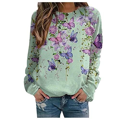 Women's Long Sleeve Butterfly Print Sweatshirt - Soft Breathable Cotton Pullover Sweater for Casual Wear, Fall Layering & Cozy Outfits
