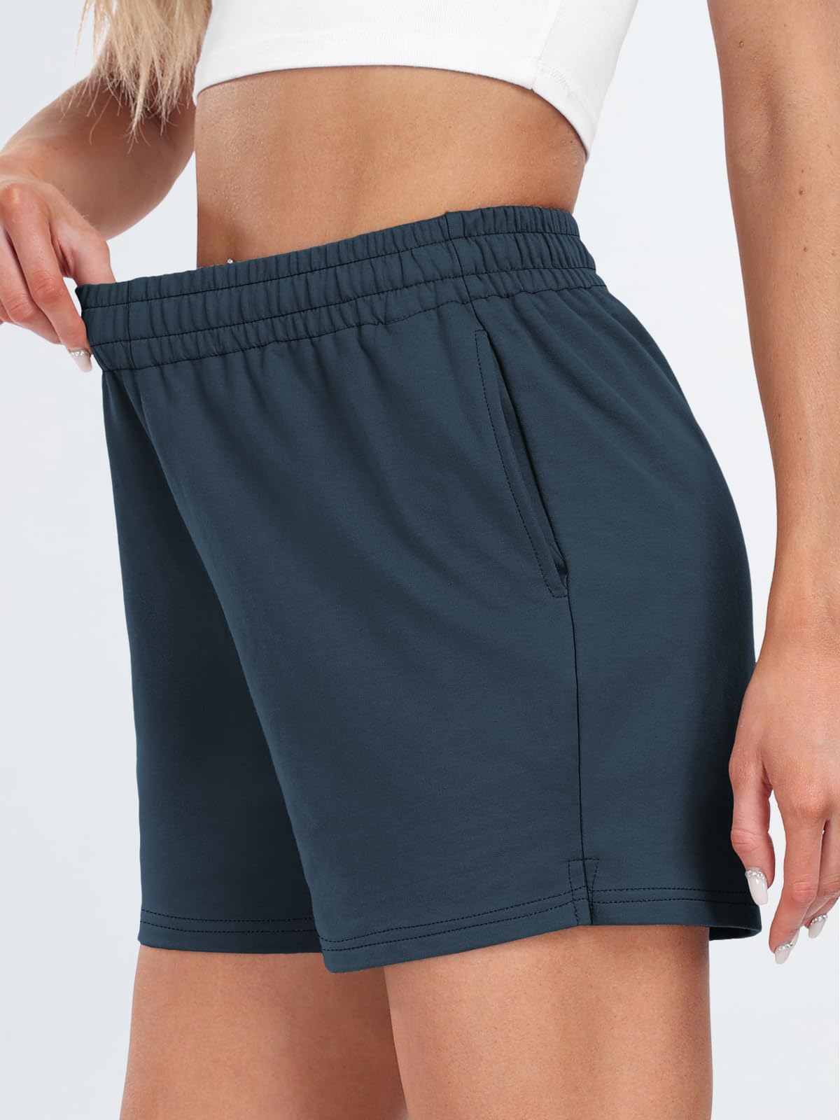 AUTOMET Women's High Waist Sweat Shorts - Comfy Elastic Drawstring Casual Running Shorts with Pockets | Perfect for Summer Workouts, Lounge & Outdoor Activities