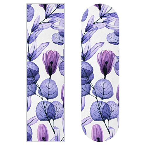Purple Transparent Leaves Floral Skateboard Grip Tape - DIY Longboard Non-Slip Sandpaper (32.6’’x8.8’’) for Boys & Girls - Perfect for Skateboard Decoration and Enhanced Grip