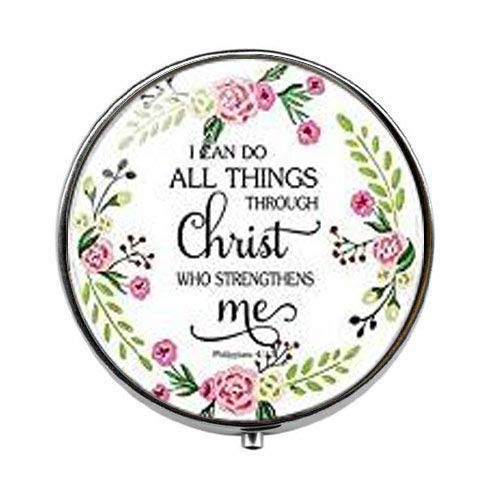 KWYUT Christian Bible Verse Pill Box - 3 Compartment Glass Charm Case for Medication, Vitamins & Candy | Religious Gift for Faith-Based Home Decor & Travel