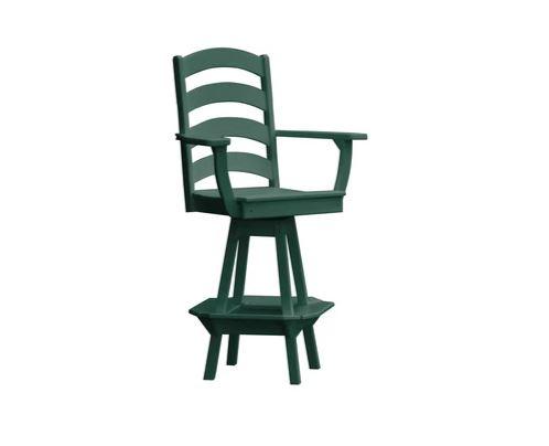 A & L Furniture Ladderback Swivel Bar Chair with Arms - Modern Counter Height Stool for Kitchen Island, Breakfast Nook & Home Bar
