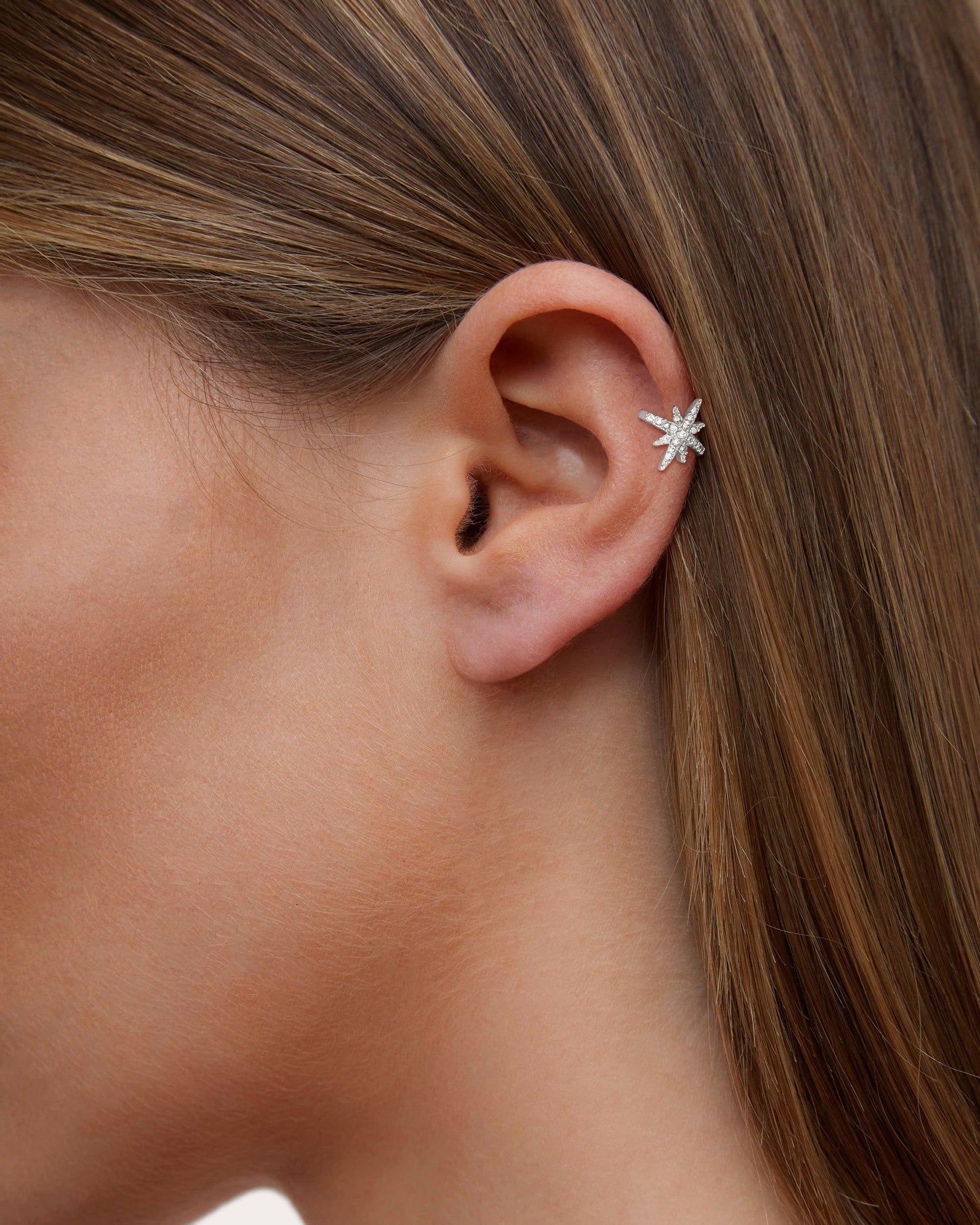 Dainty Gold & Silver Non-Piercing Cartilage Ear Cuffs for Women - Boho Trendy North Star Starburst Ear Cuff Set - Perfect for Everyday Wear, Parties & Gifts