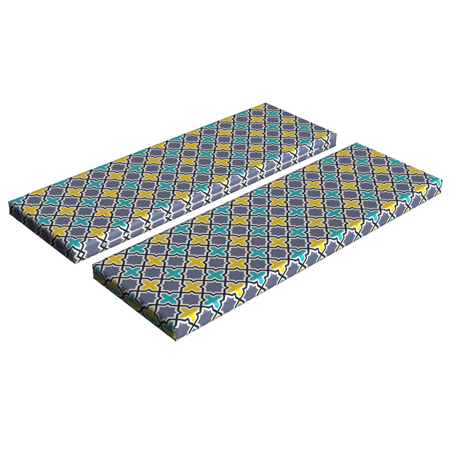 Ambesonne Trellis Bench Cushion Set of 2 - Victorian Baroque Pattern in Vibrant Purple, Yellow & Sky Blue - Standard Size 45