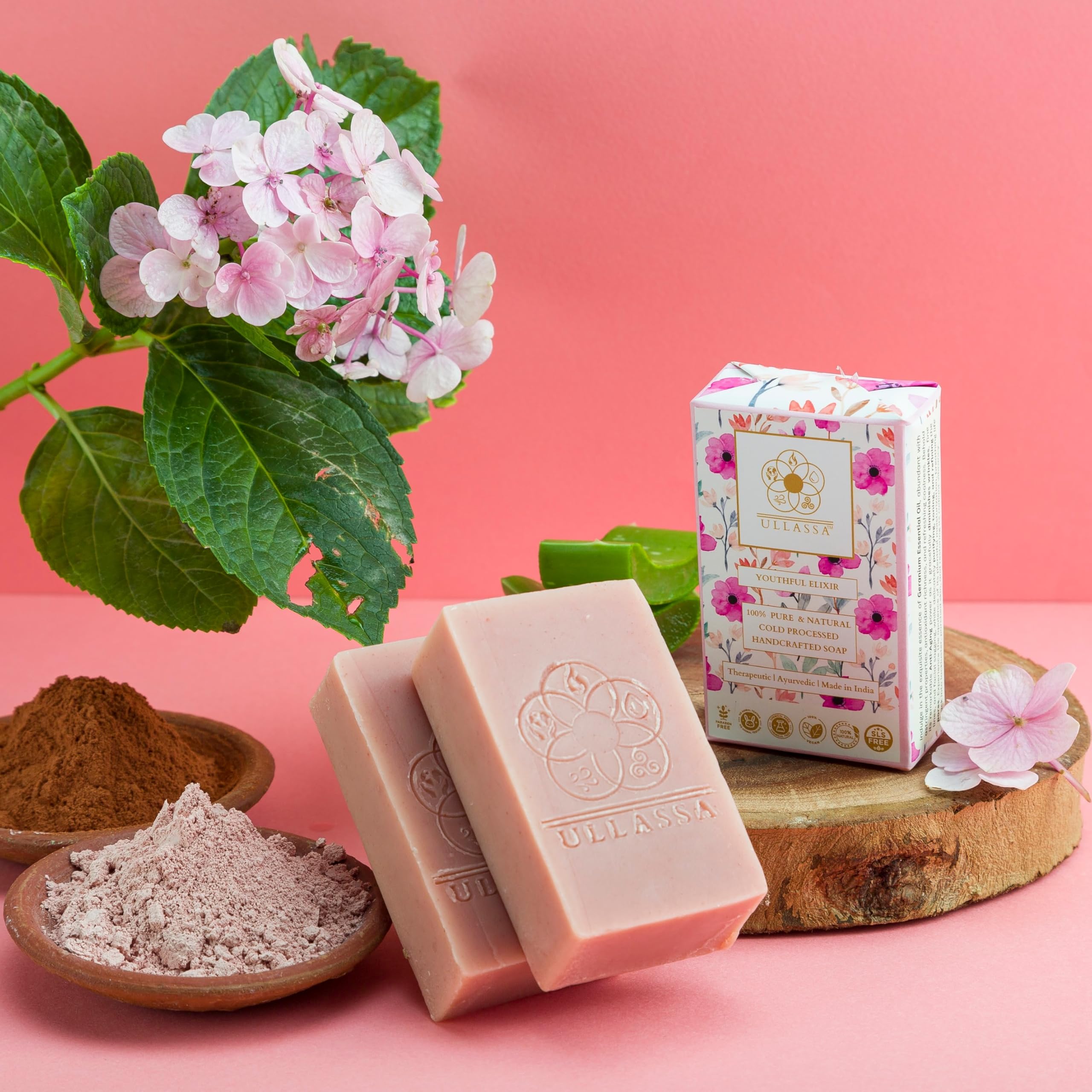 ULLASSA Aromatherapy Soap with Geranium, Manjistha & Licorice - Skin Brightening, Anti-Aging & Youthful Radiance | Grade 1 BIS Certified | Luxury Ayurvedic Bath Bar for Face & Body | Promotes Natural Glow - Perfect for Spa Days, Self-Care Rituals & Gifting (Pack of 1)