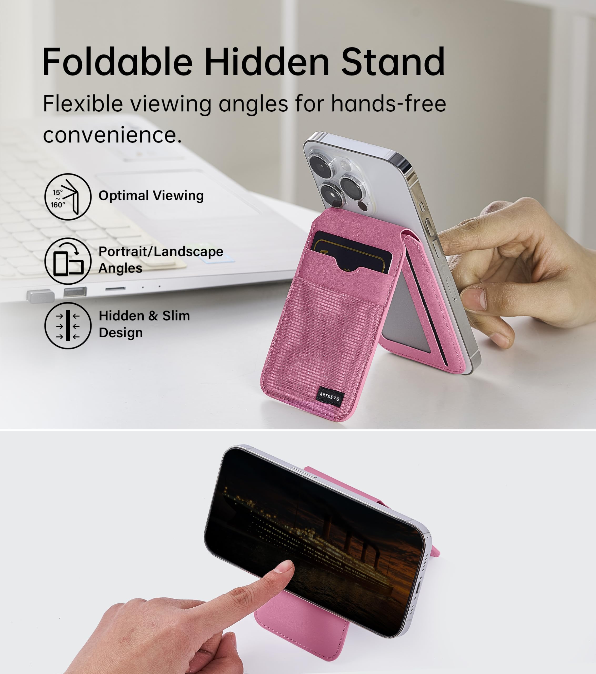 Magnetic Wallet for iPhone 15/14/13/12 Series - MagSafe Compatible with Adjustable Stand & 10 Card Holder (Hot Pink) | Perfect for Daily Commute, Shopping & Travel Accessories