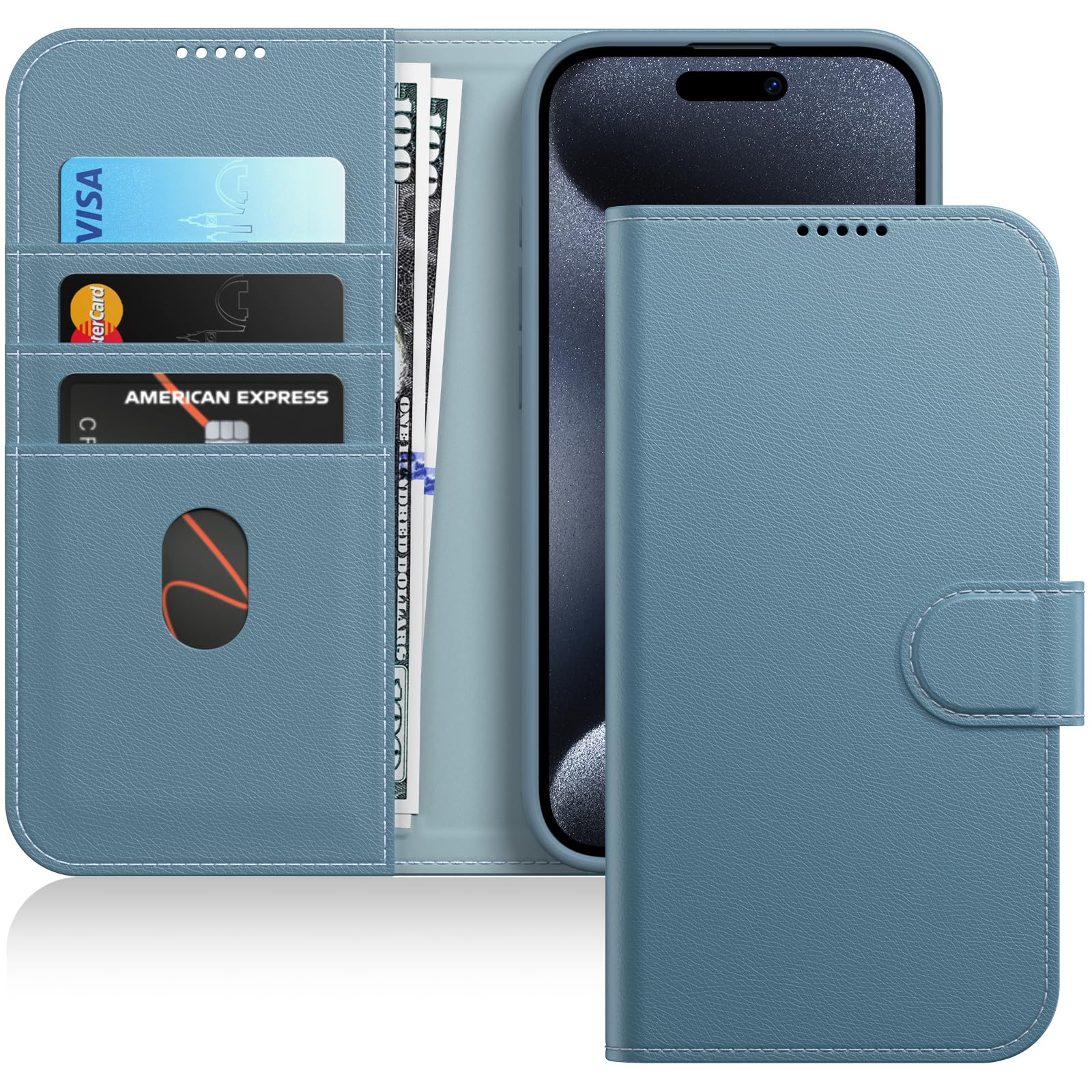 JETech Magnetic Wallet Case for iPhone 15 Pro Max 6.7-Inch - Shockproof PU Leather Flip Cover with Card Holder, Stand Feature & Full Camera Protection (Blue Titanium) | Perfect for Work, Travel & Everyday Use
