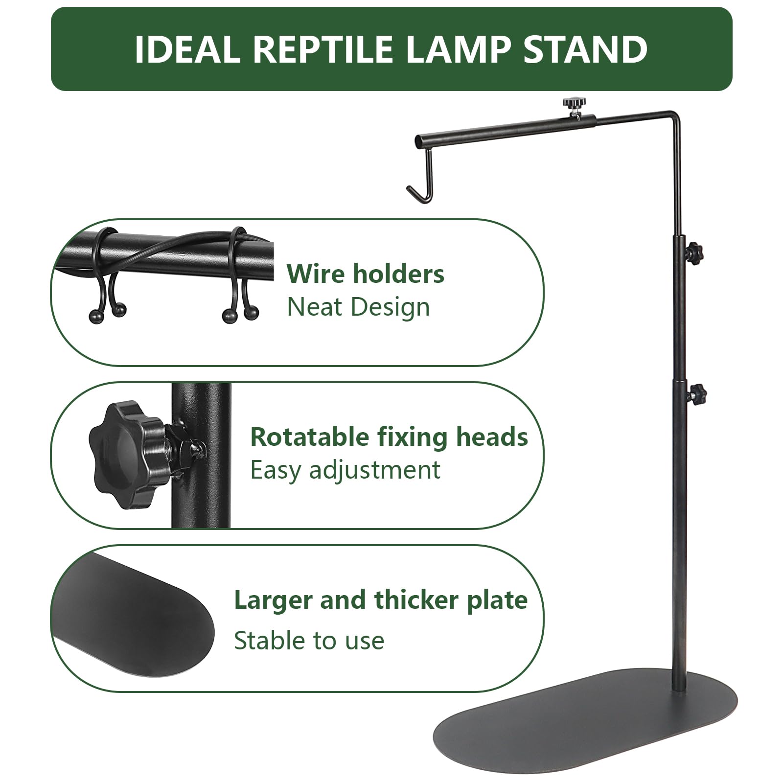 Adjustable Reptile Heat Lamp Stand Holder for Terrarium & Aquarium - Durable Light Fixture for Reptile Glass Enclosures - Perfect for Bearded Dragons, Turtles & Snakes Habitat Heating