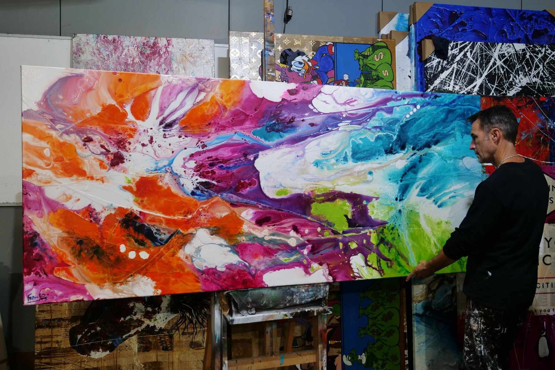 Vibrant Abstract Textured Painting - 240cm x 100cm Colour Melt Canvas Art | Perfect for Modern Living Room, Bedroom or Office Wall Decor