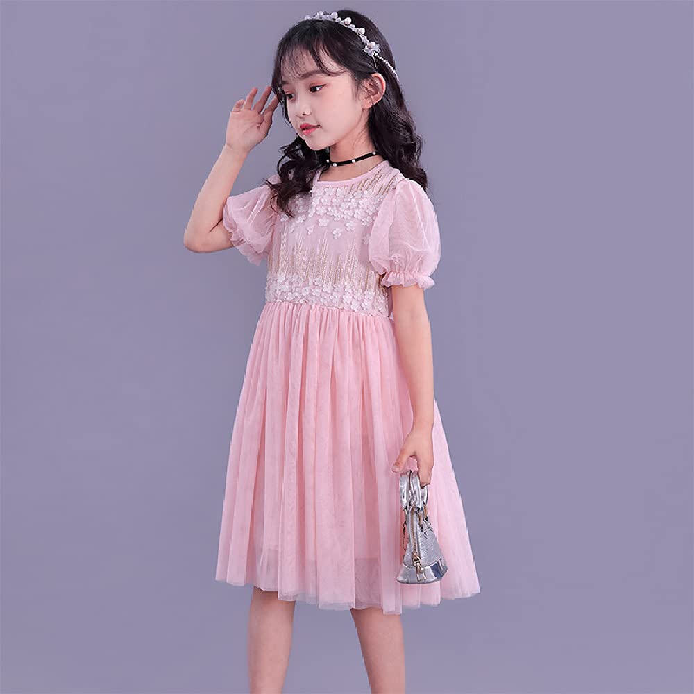 Quenny Korean Style Girls' Mesh Princess Summer Dresses - Floral Flower Party Dresses for Toddler & Kids - Perfect for Birthday, Photo Shoots & Outdoor Play