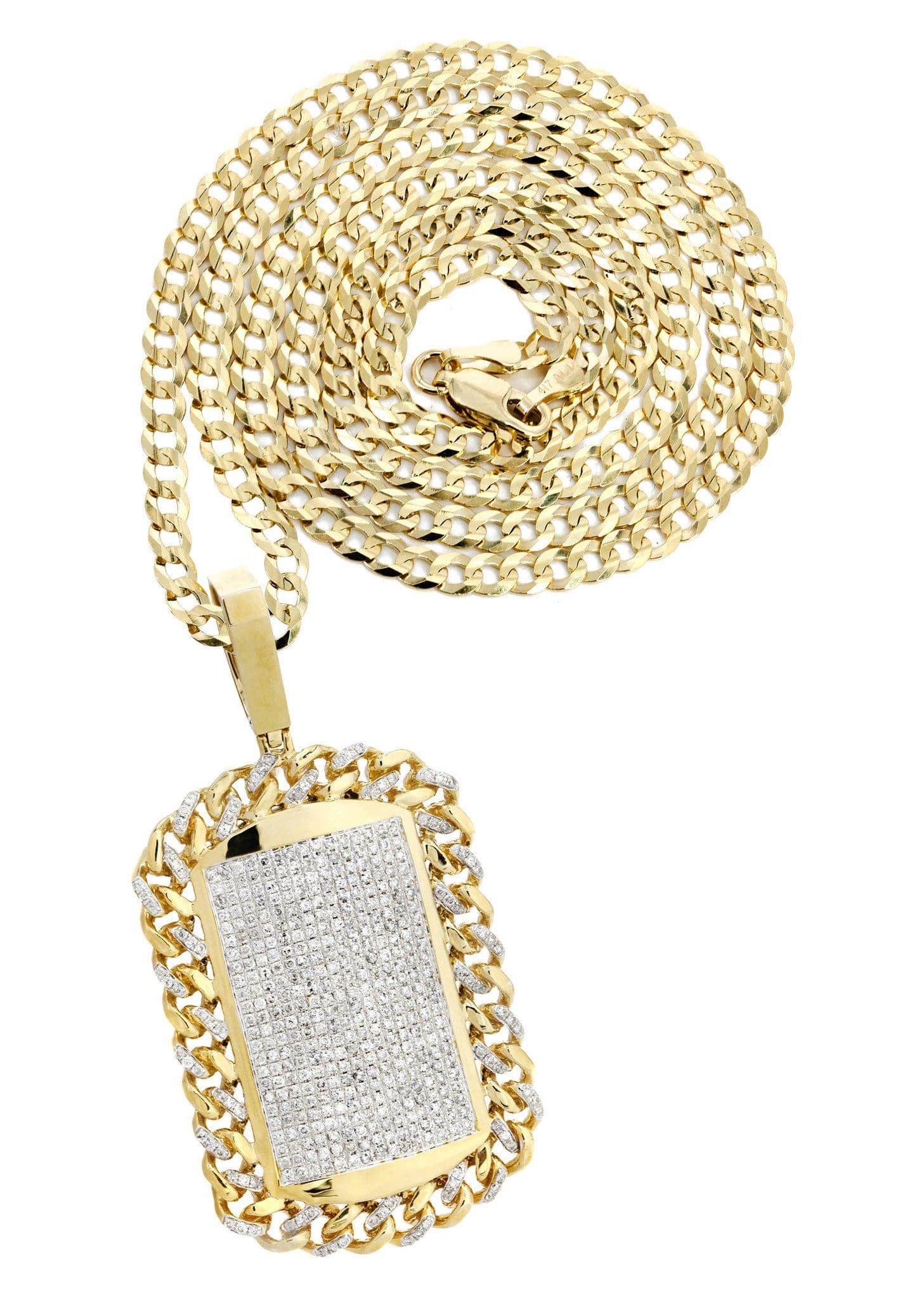 14K Yellow Gold Dog Tag Diamond Necklace for Men - 4.65 Carat Real Diamond Pendant - Perfect for Gifts, Anniversaries & Everyday Luxury Wear