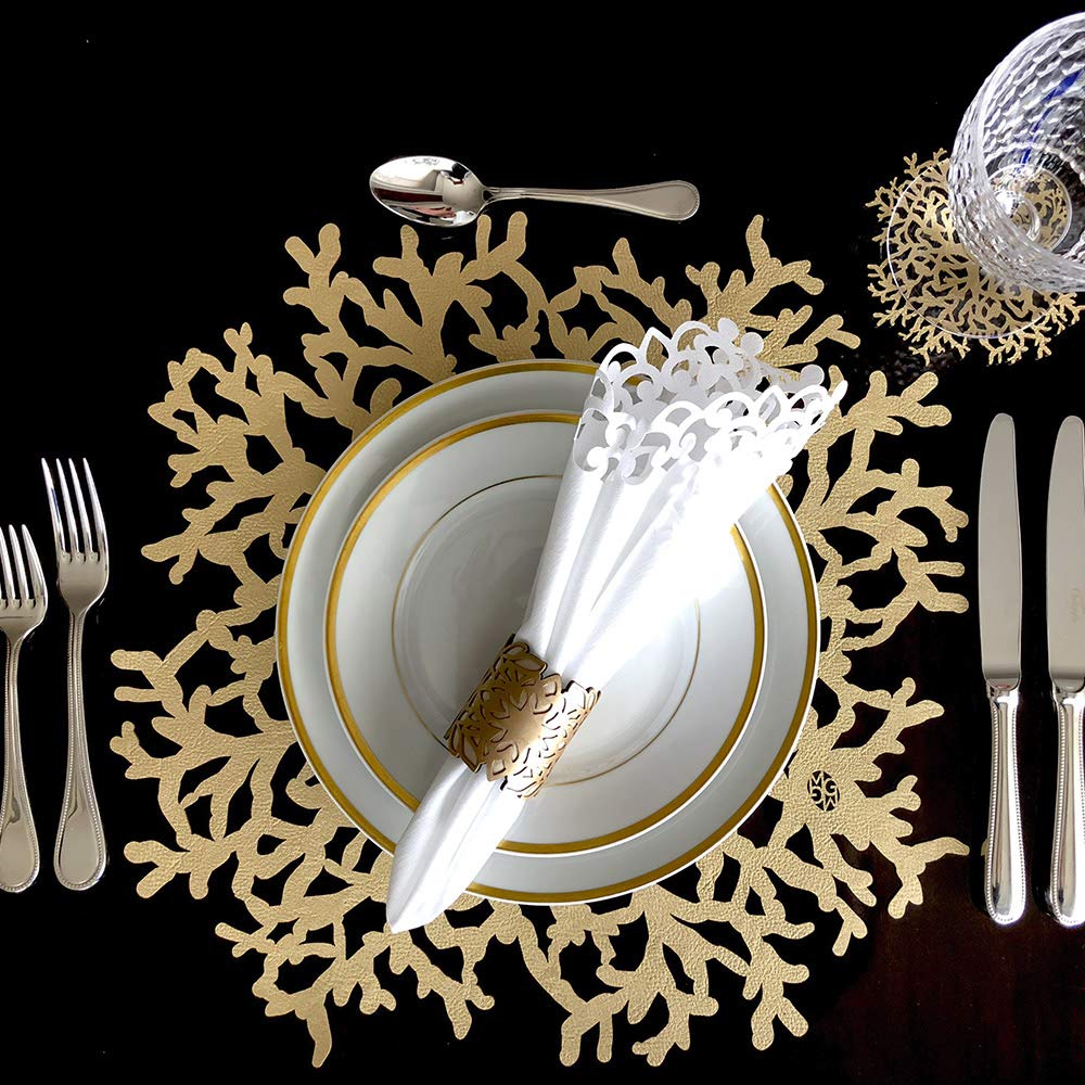 Mijal Gleiser Double Sided Laser Cut Placemats - Heat Resistant, Non Slip, Stain Proof - Set of 4 (Maya Collection Baby Blue & Lead Gray) - Perfect for Dining Table, Kitchen, Party & Home Decor