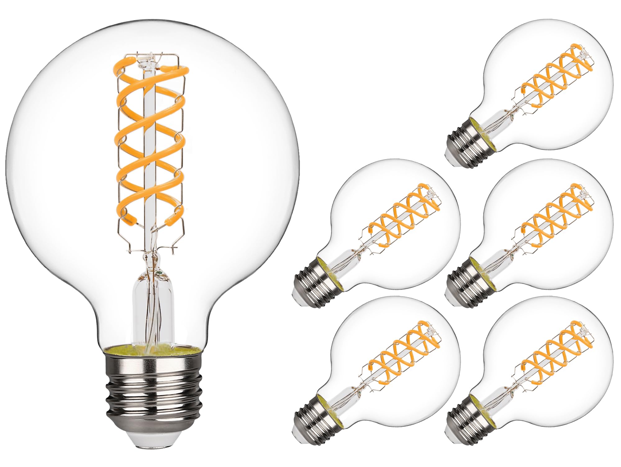 G25 LED Edison Bulbs 6W Warm White Dimmable - Vintage Glass Light Bulbs 6-Pack for Chandeliers & Decorative Lighting - Energy Efficient Retro Style Globe Lights - Perfect for Restaurants, Cafes and Home Decor