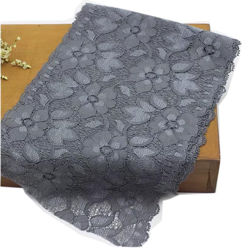 6.2 Inch Stretch Lace Trim Floral Embroidered Elastic Fabric - 5 Yards Dark Gray for DIY Sewing, Wedding Dress, Costume Design & Craft Supplies | Perfect for Bridal Gowns, Lingerie, Scarf Edging & Home Decor Projects