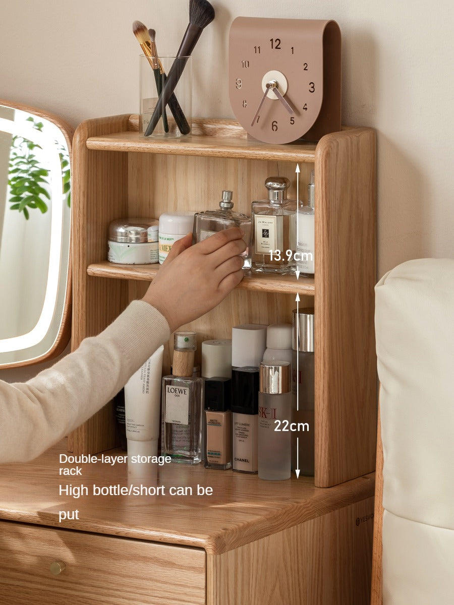 Solid Oak & Ash Wood Dressing Table with LED Lighted Makeup Mirror - Perfect for Bedroom Vanity, Makeup Application & Home Decor