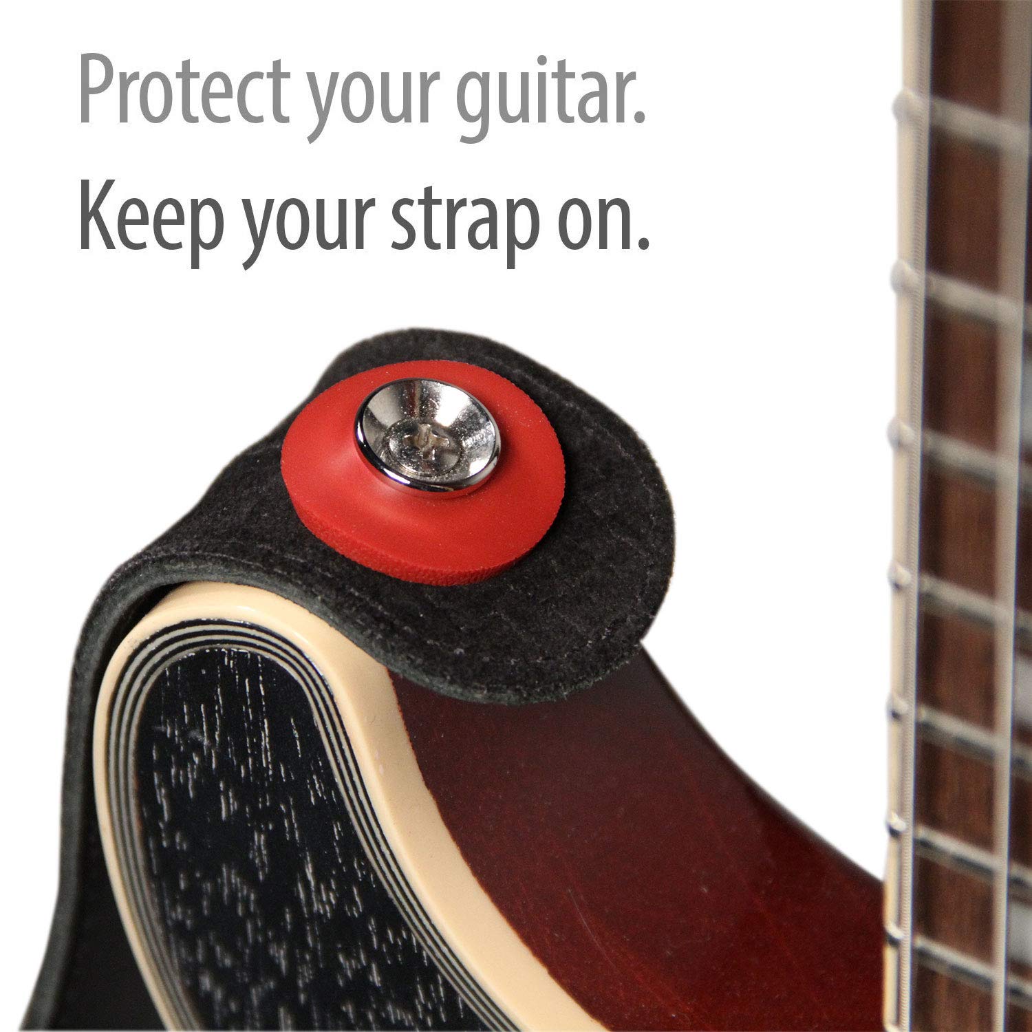Premium Guitar Strap Locks (2 Pairs) - Secure Red Strap Buttons for Electric/Acoustic Guitar, Bass - Prevent Accidental Drops During Performances & Practice