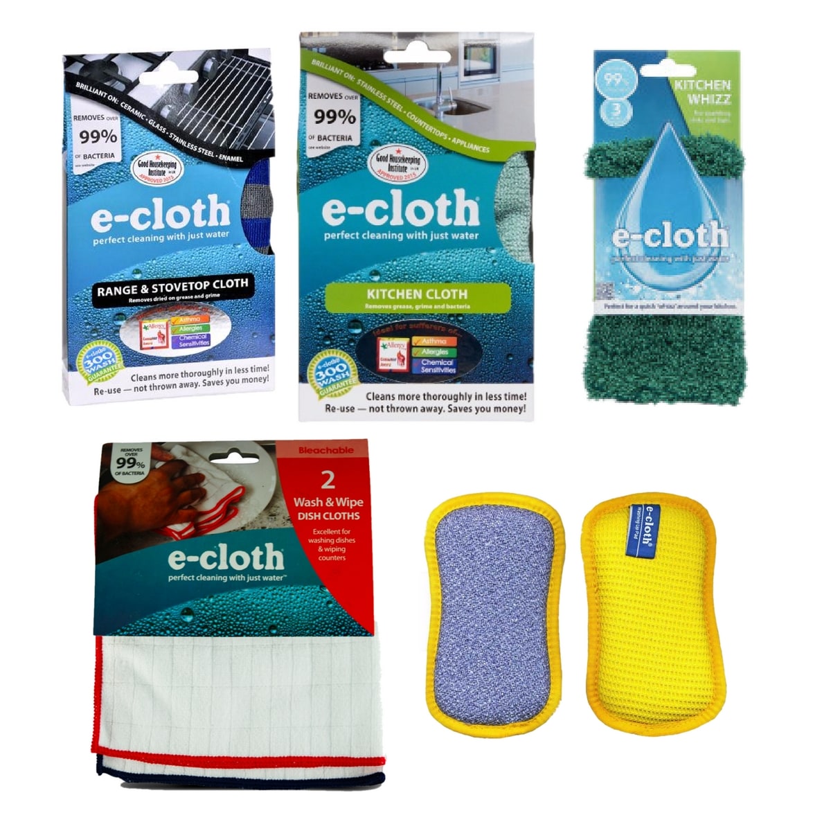 eCloth Premium Kitchen Cleaning Kit - 5 Pack Microfiber Cloths for Streak-Free Shine | Dishwashing, Countertop & Appliance Cleaning | Eco-Friendly Reusable Cleaning Towels
