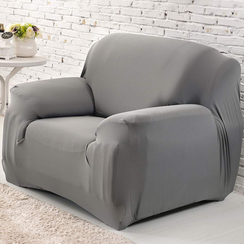 GOTOTOP 1/2/3/4 Seater Stretch Sofa Cover - Floral Print Slipcover for Modern Couches, Washable Protective Cover (Solid Gray, Fits 35-55 inch Sofas) - Perfect for Living Room, Bedroom & Home Decor Protection
