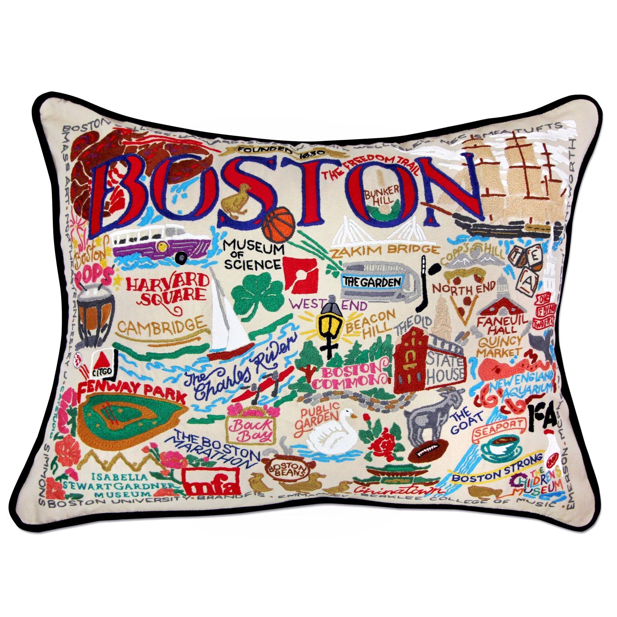 Boston Hand Embroidered Decorative Throw Pillow Covers - Luxury Home Decor for Sofa, Bed & Living Room