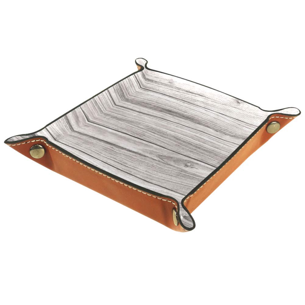 Wooden Desktop Organizer Tray - Multi-Purpose Storage for Jewelry, Keys, Coins & Essentials | Stylish Vanity & Dresser Tray with Gray Wood Texture | Perfect for Bedside, Office & Home Decor