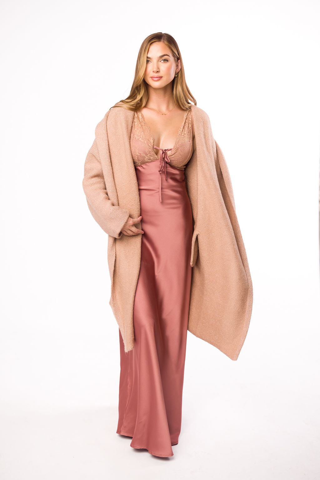 Christina Lace & Satin Contrast Maxi Dress - Elegant Blushed Cashmere Formal Gown for Weddings, Prom & Evening Events