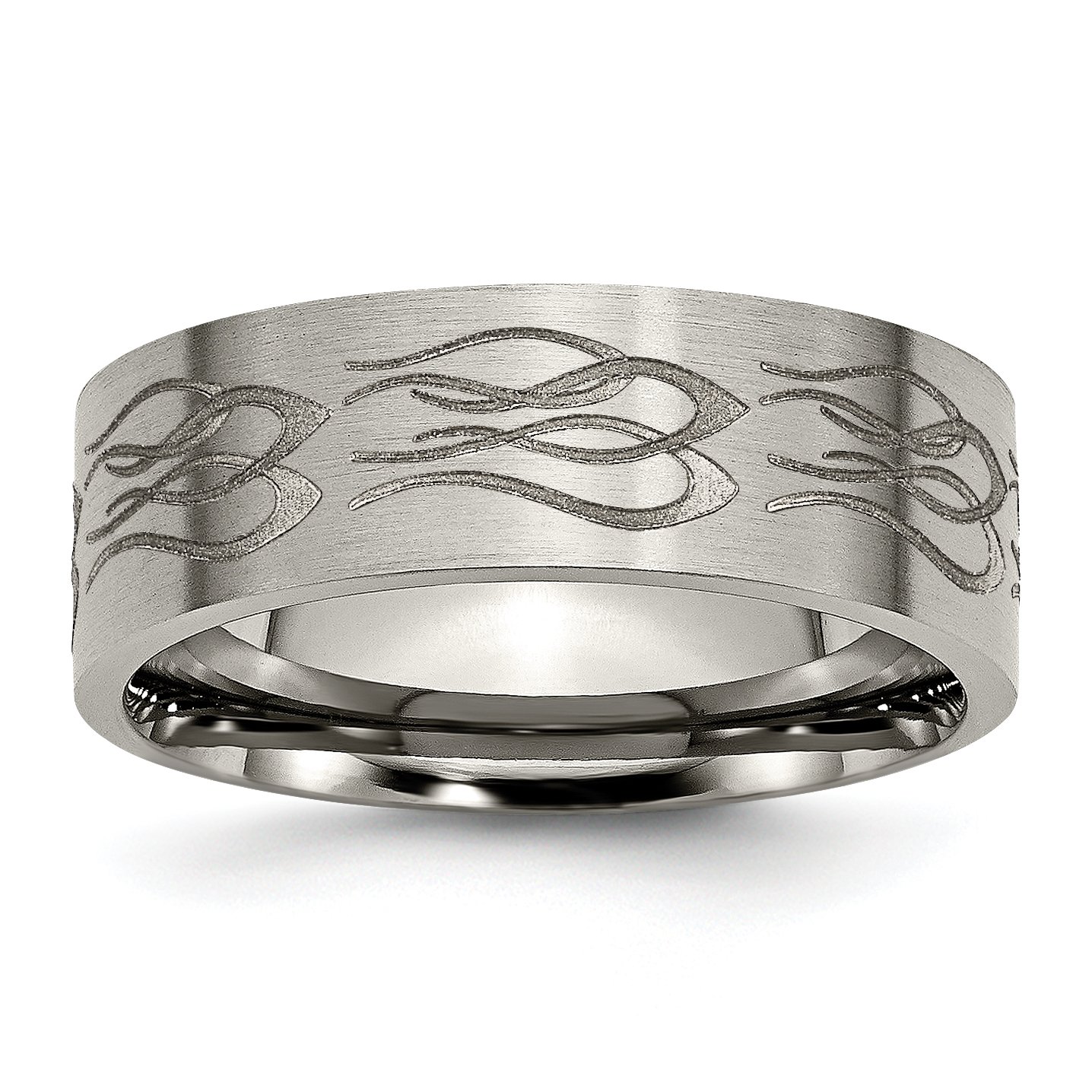 8mm Titanium Flat Brushed Laser Engraved Band Ring - Perfect for Men's Wedding Bands, Anniversary Gifts & Everyday Wear