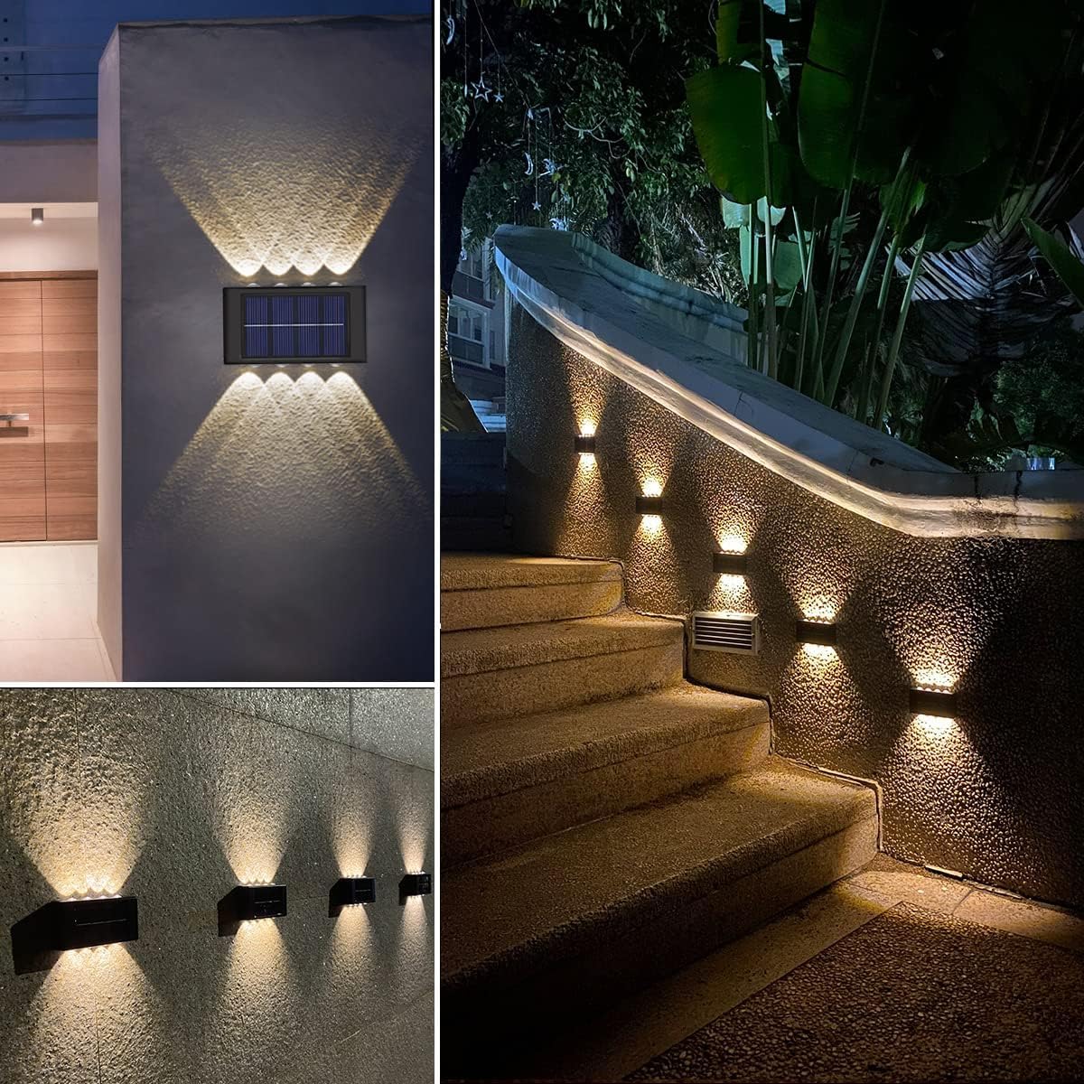 Solar Powered Outdoor Fence Lights - Waterproof Wall Sconce Up Down Lighting with Dusk to Dawn Sensor (6 Pack Warm White) - Perfect for Deck, Yard, Pathway, Porch, Stair, Garage & Landscape Lighting