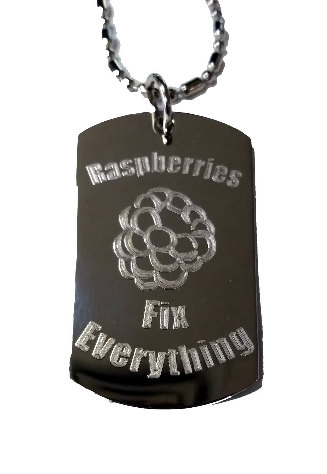 Shark Raspberries Fix Everything Dog Tag Necklace - Military Style Luggage Chain Pendant for Men & Women - Perfect for Travel, Gifts, and Everyday Wear