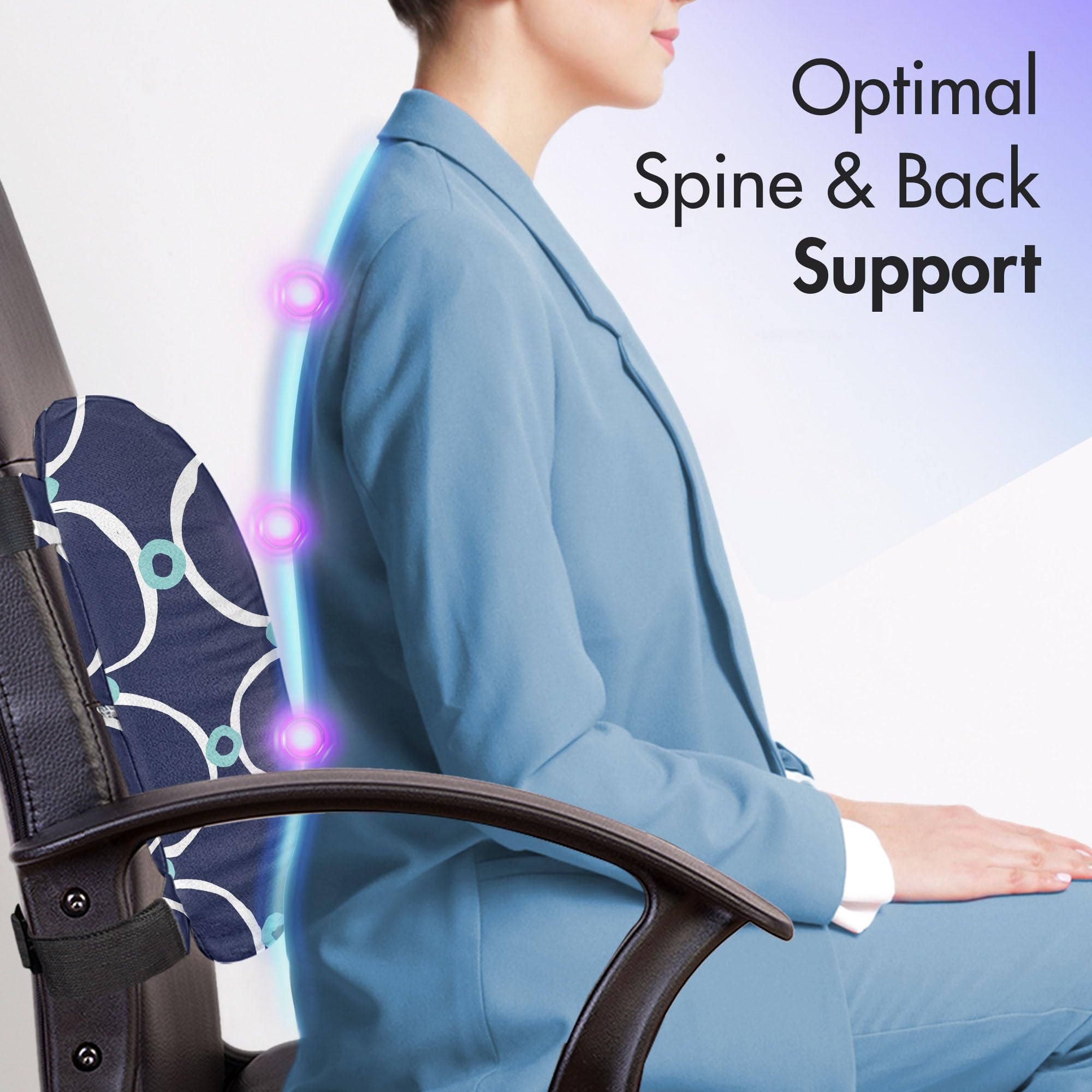 Ambesonne Abstract Lumbar Support Pillow - High Density Foam for Office Chairs & Car Seats - 14x13 Inches - Dark Violet Blue & White Geometric Design - Perfect for Back Pain Relief & Comfort While Working or Driving
