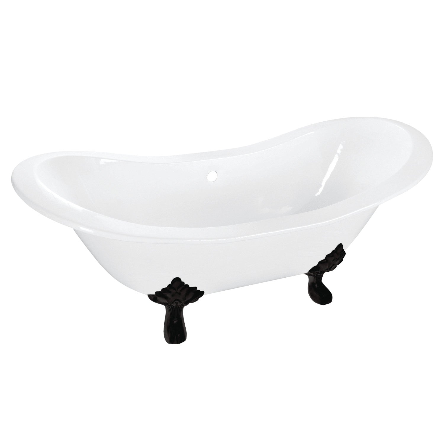 Aqua Eden 61 Inch White Matte Black Cast Iron Oval Double Slipper Clawfoot Bathtub - No Faucet Drillings | Vintage Freestanding Soaking Tub for Luxury Bathroom & Spa Retreat