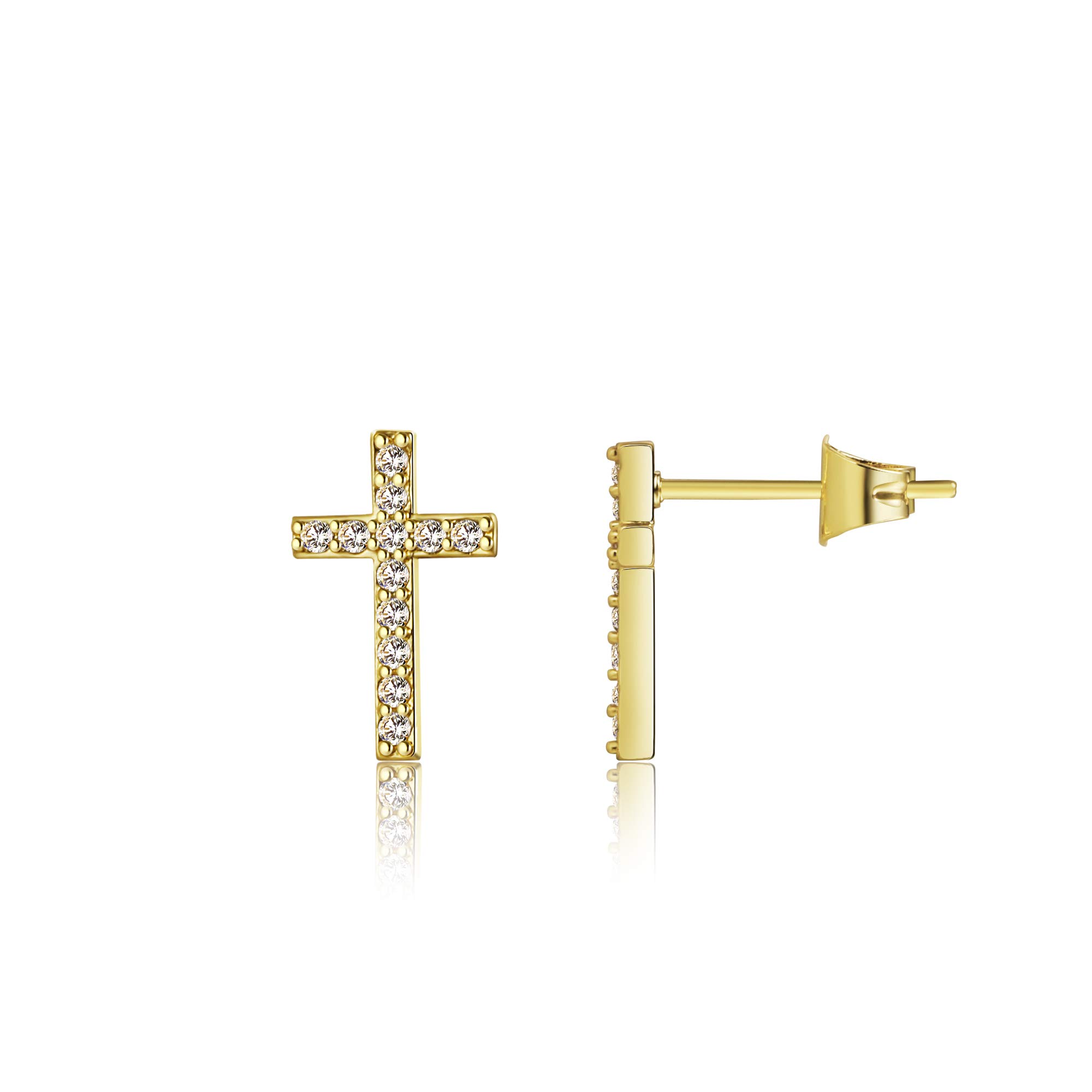 NECOCY Small Cubic Zirconia Gold Stud Earrings for Women - Hypoallergenic Cross Design Pierced Earrings | Perfect for Everyday Wear, Parties & Gift Giving