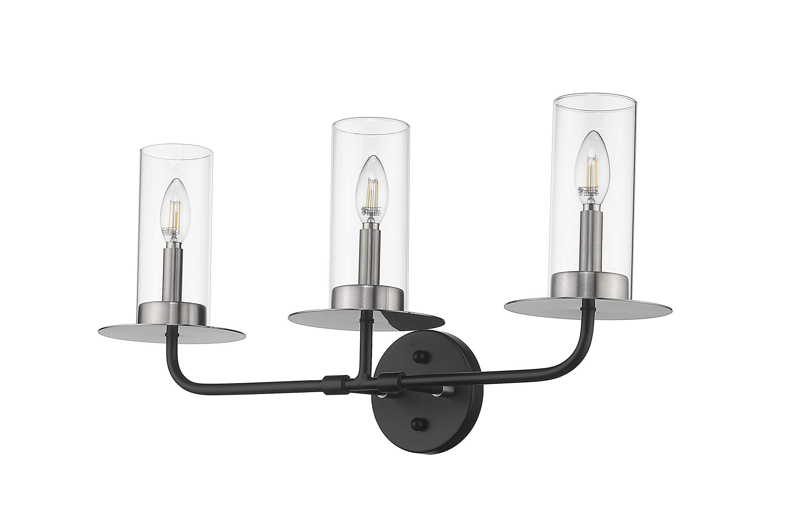 Modern 3-Light Bathroom Vanity Lights - Brushed Nickel Wall Sconce with Clear Glass Shade for Mirror Lighting - Perfect for Bathroom, Living Room & Bedroom Decoration - Nickel & Black Finish