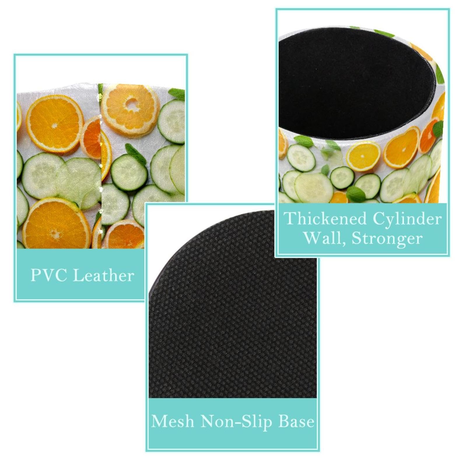 FVQL Pen Holder & Makeup Brush Organizer - Desk Pencil Cup with Orange & Cucumber Fruit Design - Perfect for Office, School, Vanity & Home Decor