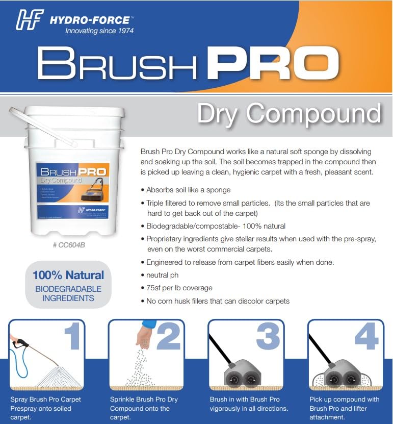 Brush Pro Dry Compound - 20 Lbs Professional Dry Carpet Cleaner for Rotating Brush Machines | Deep Cleans & Refreshes Carpets | Ideal for Home, Office & Commercial Use