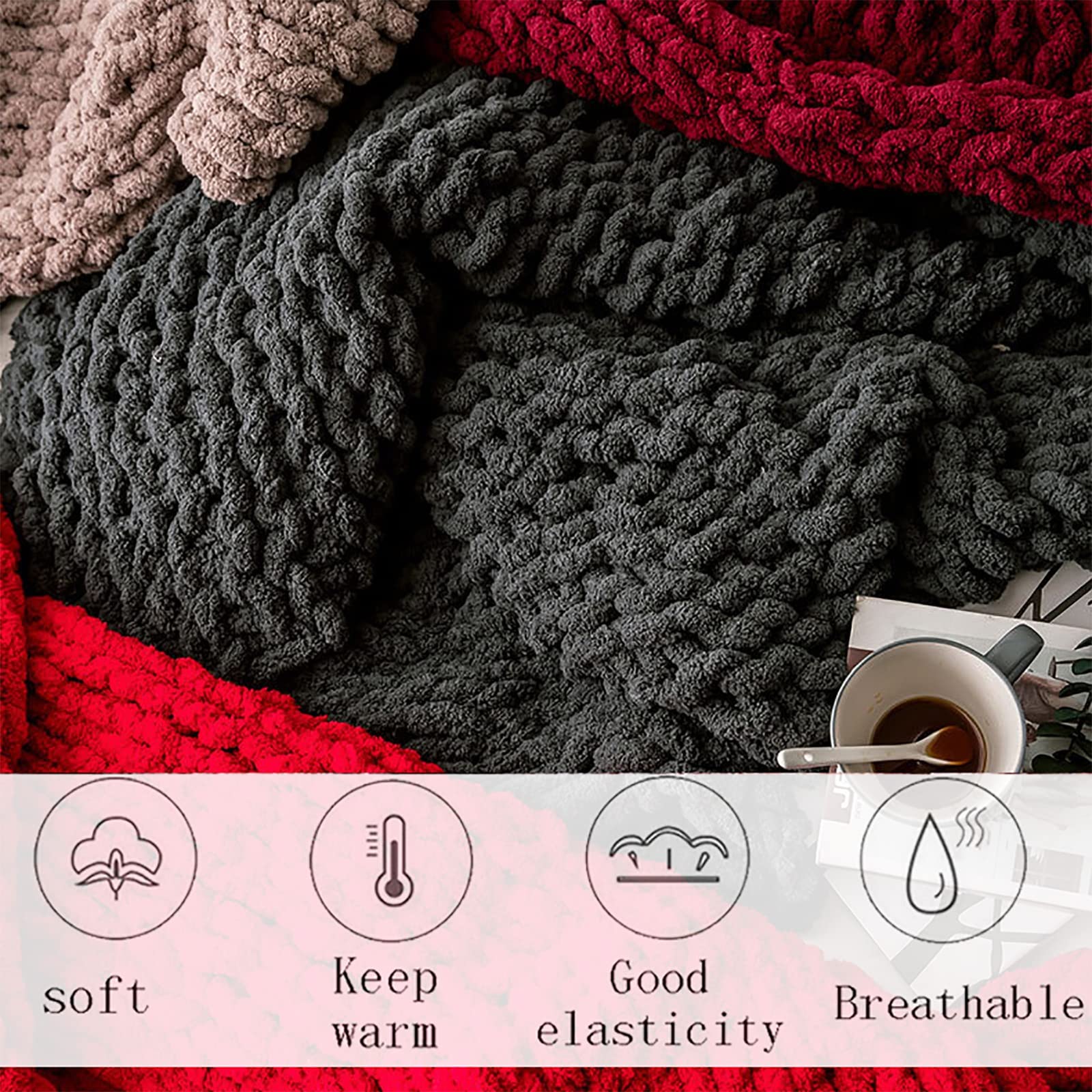 Luxury Chunky Knit Blanket - Soft Chenille Hand-Woven Throw Blanket for Bed, Sofa & Nursery - Cozy Home Decor Gift for Adults, Pets & Babies (180x200cm, Beige) - Perfect for Winter Snuggling, Couch Lounging & Nursery Comfort